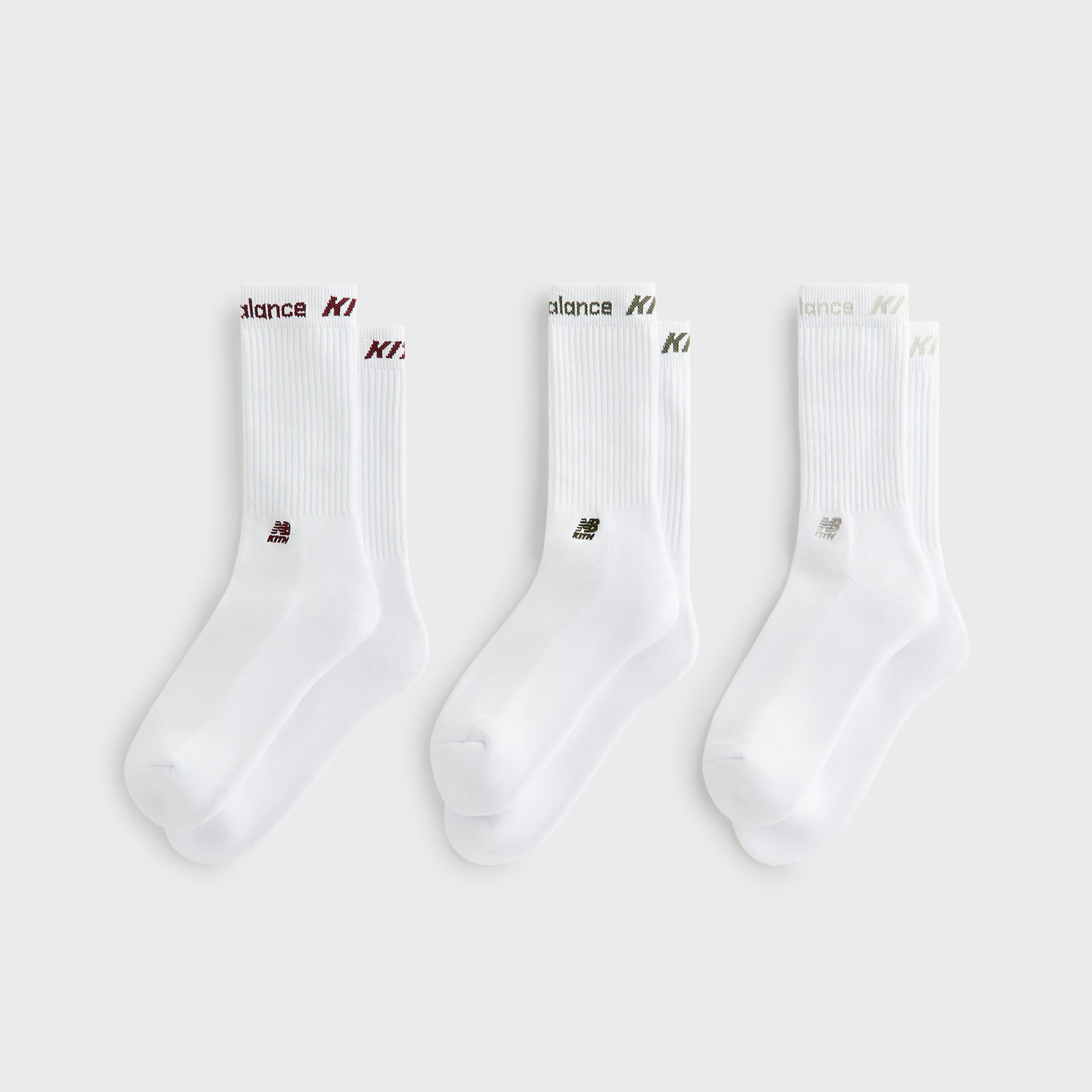 Kith & New Balance Contrast Cuff 3-Pack Crew Socks - White