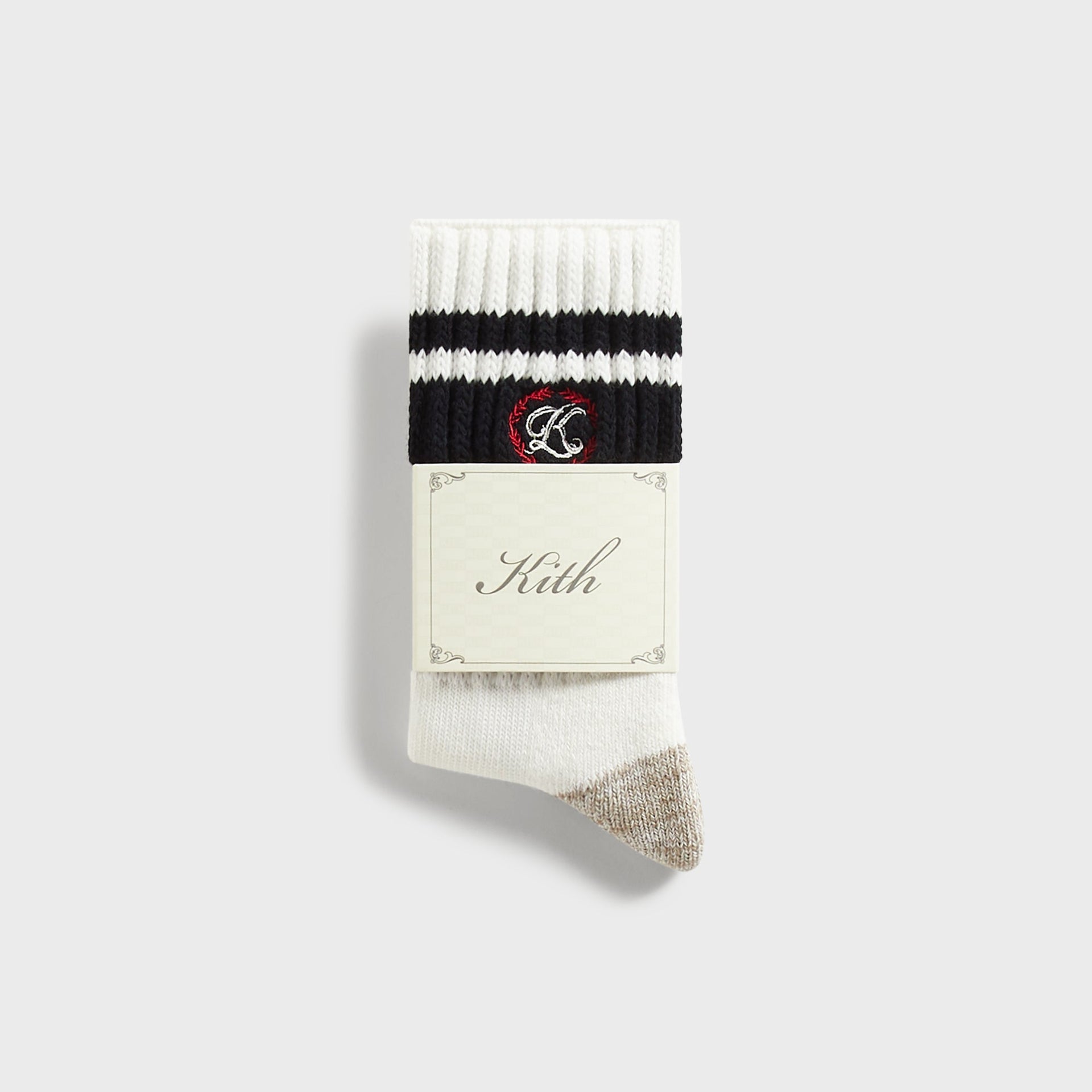 Kith Script K Laurel Stripe Cotton Chunky Crew Socks - White - PH