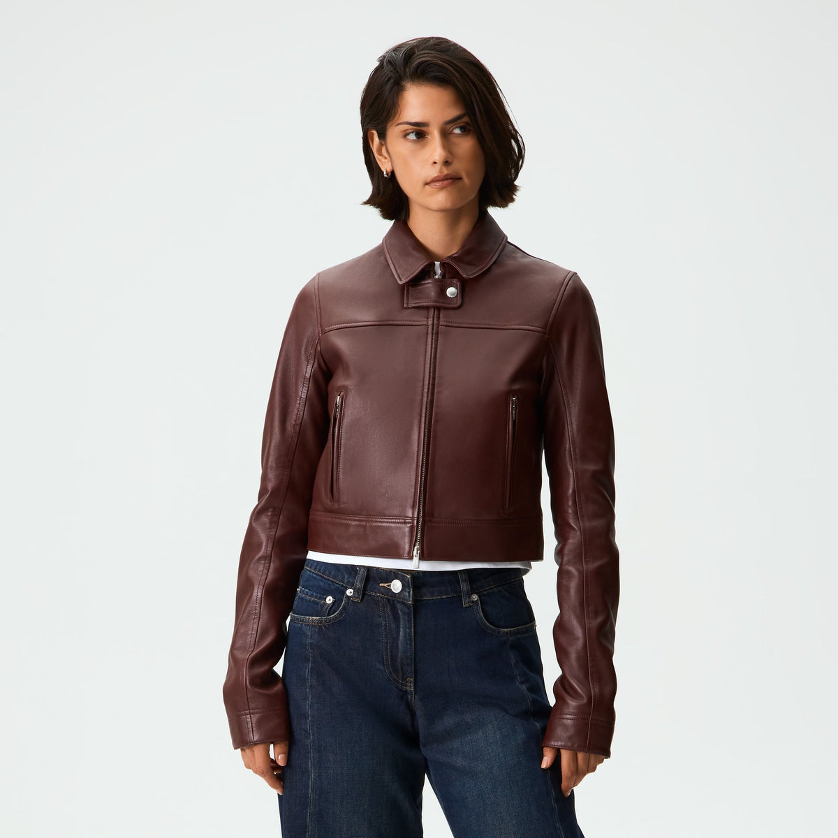 Kith Women Meika Leather Shrunken Jacket - Magma - PH