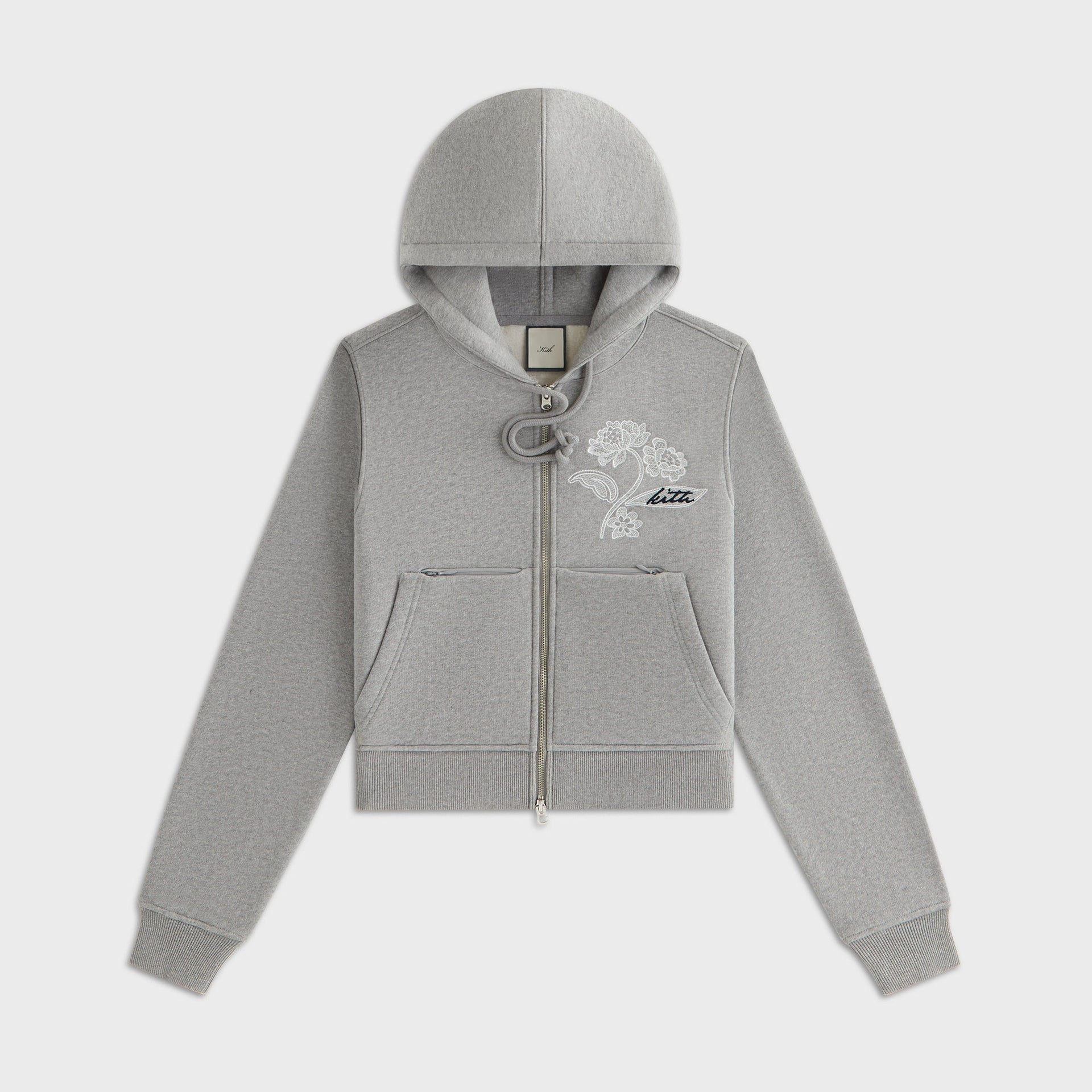 Lisa for Kith Women Tye Embroidered Lace Zip Hoodie - Cool Heather Grey