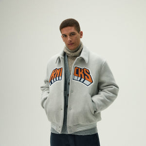 Kith for the New York Knicks Wings Wool Coaches Jacket - Light Heather Grey PH