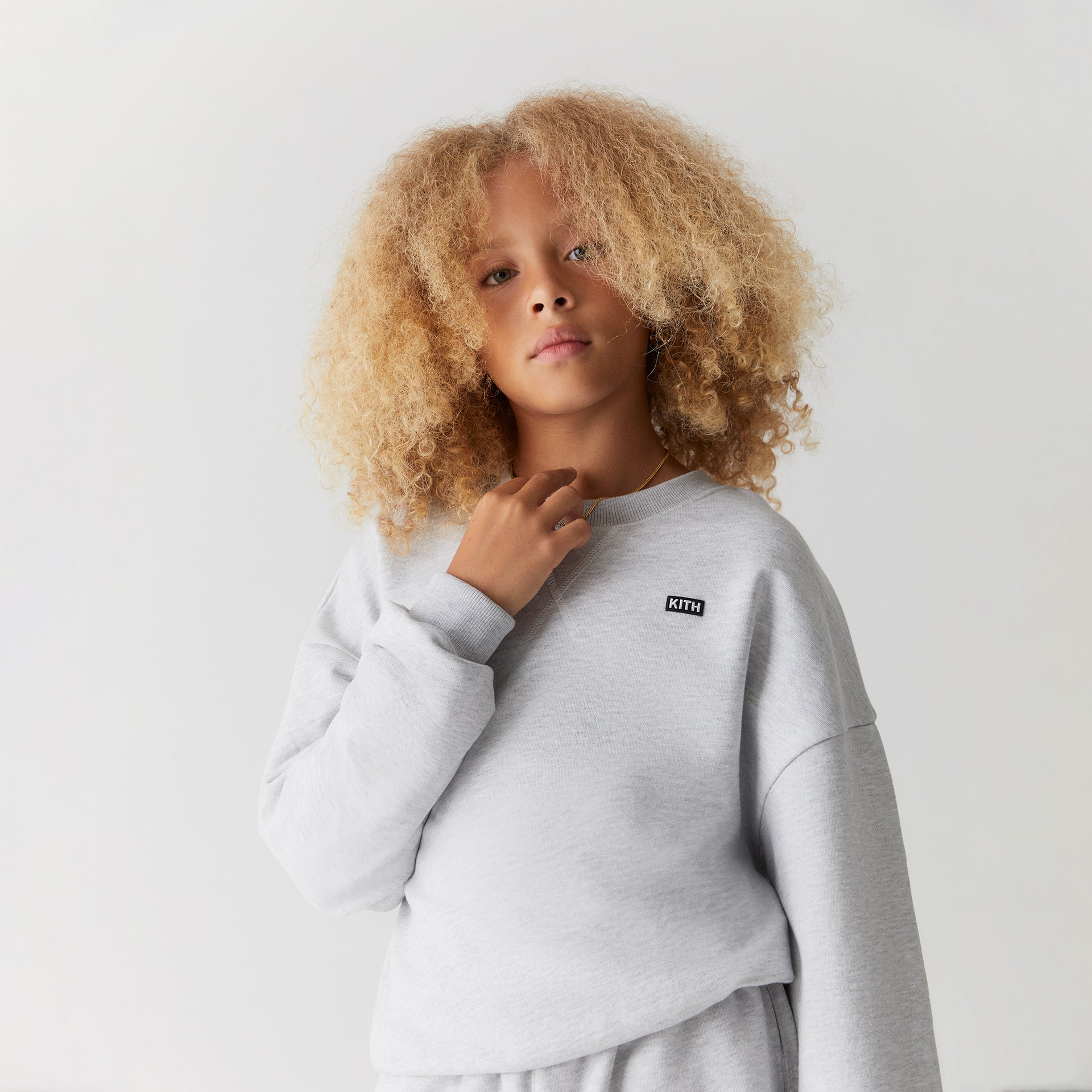 Kith Kids Long Sleeve Nelson Crew - Light Heather Grey