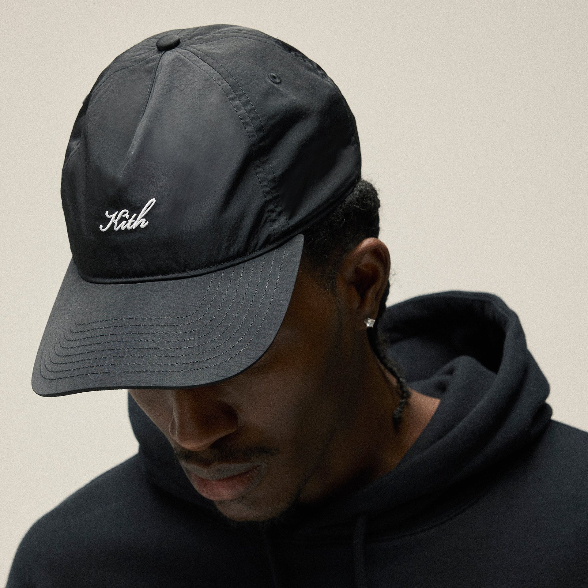 Kith Script Wrinkle Nylon Bay Low Profile Pinch Crown Cap - Black