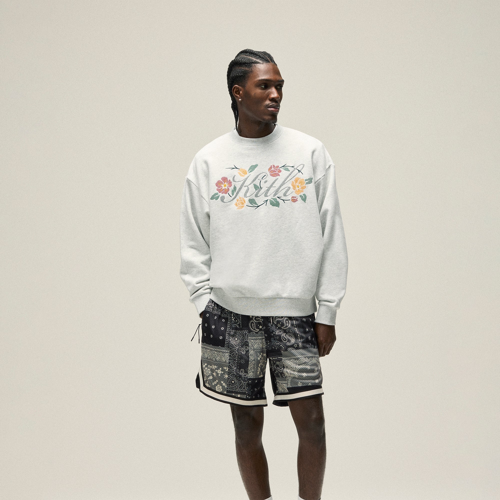 Kith Floral Script Nelson Crewneck - Light Heather Grey Kith Floral Script Nelson Crewneck - Light Heather Grey