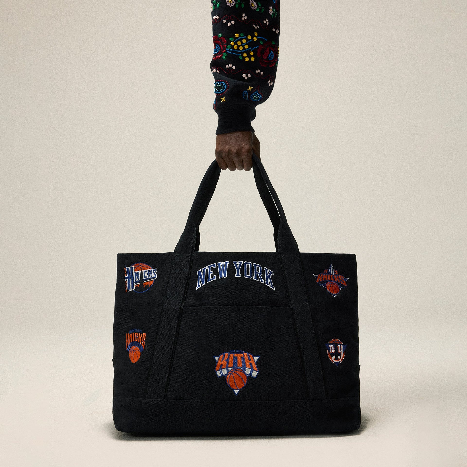 Kith for the New York Knicks All Over Embroidered Canvas Tote - Black