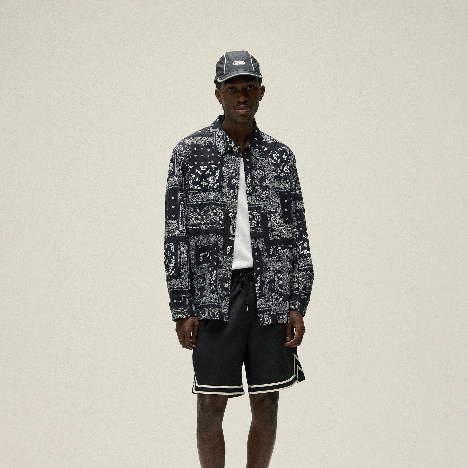 Kith Washed Cotton Bandana Boxy Collared Overshirt - Black