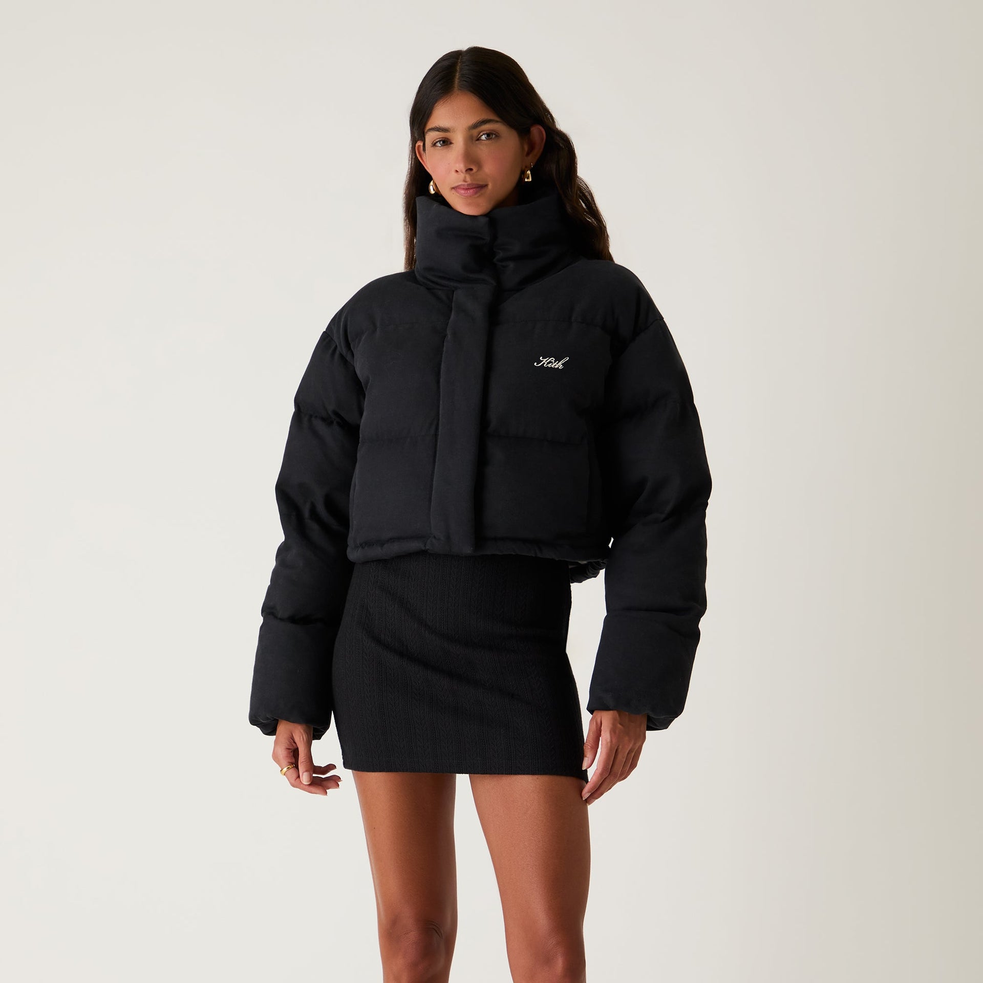 Kith Women Shae Cropped Denim Puffer - Washed Black