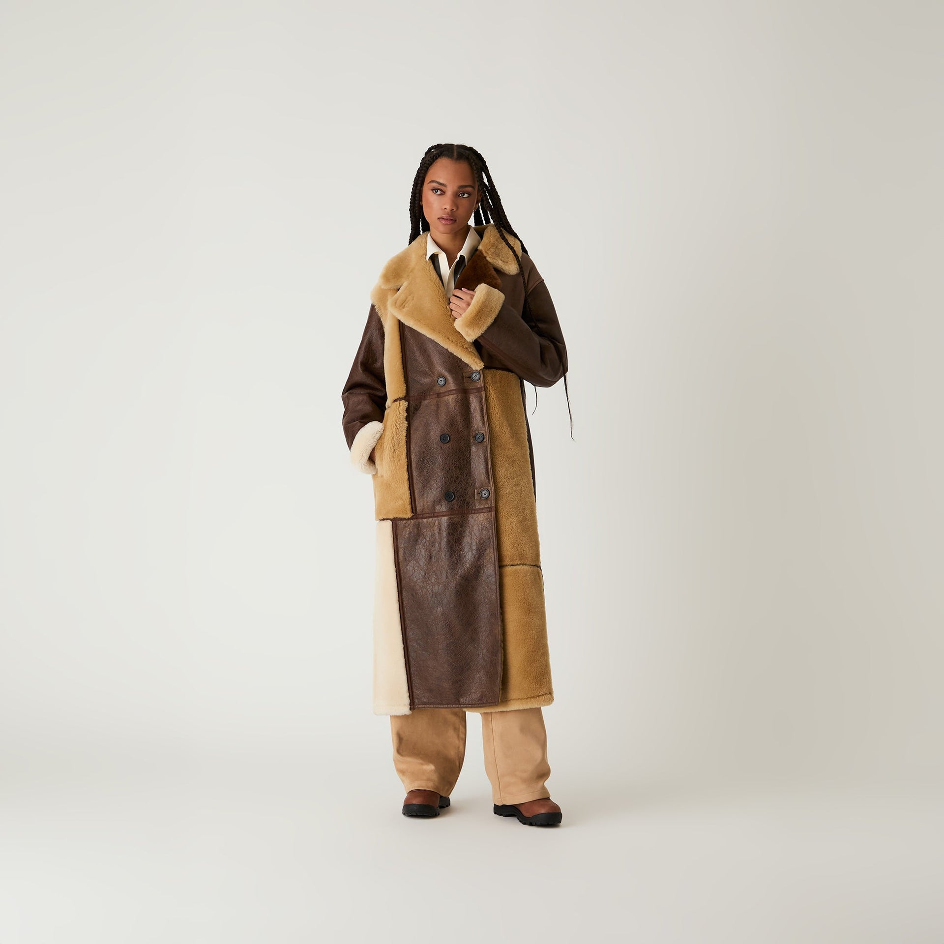 Kith Women Amis Patchwork Shearling Coat - Oxford