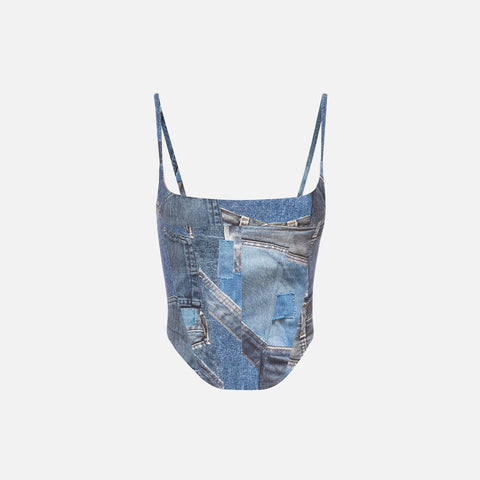 Miaou Venus Corset Top - Denim Print