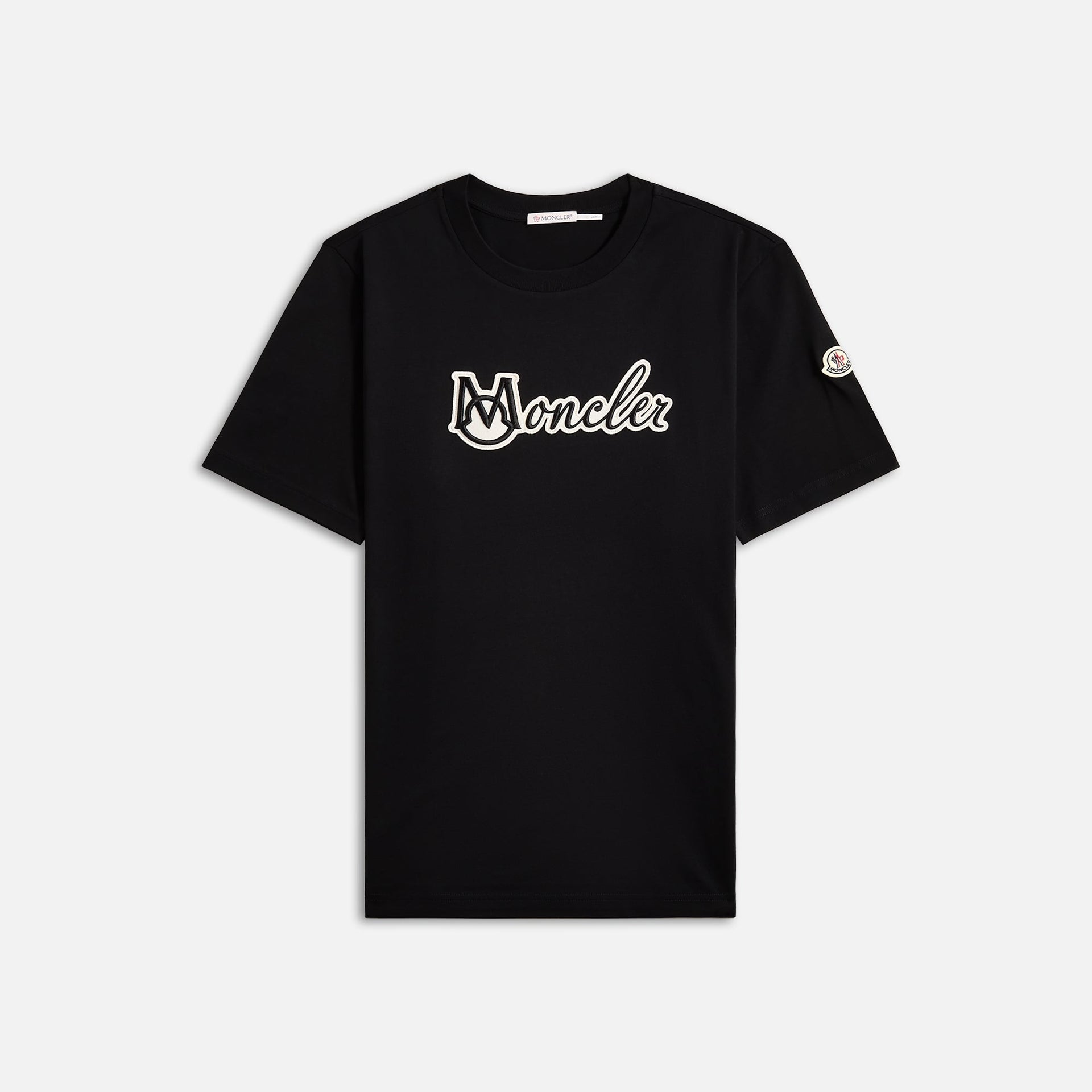 Moncler Embroidered Varsity Logo Cotton Jersey Tee - Black