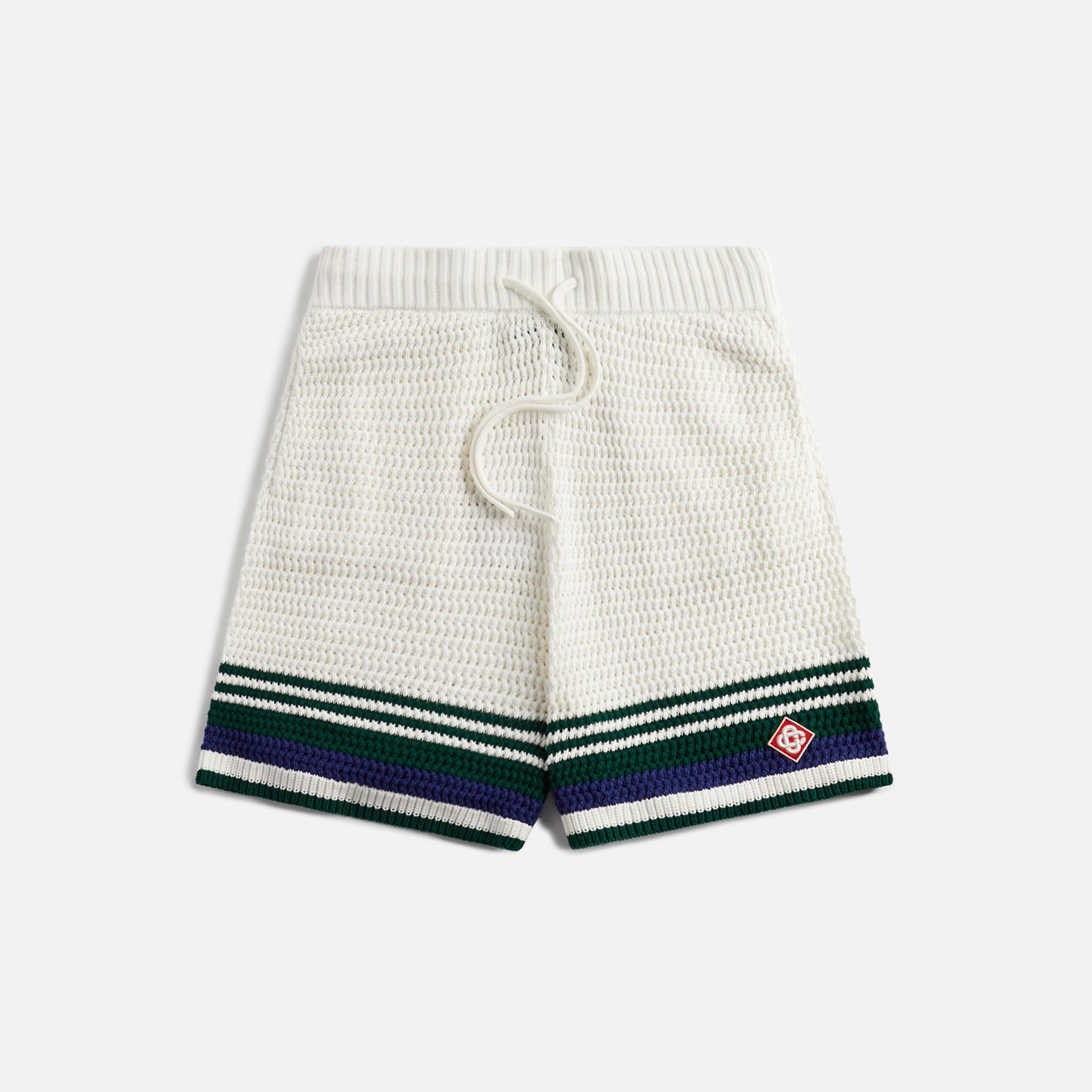 Casablanca Crochet Effect Tennis Shorts - White / Blue-Green Stripe