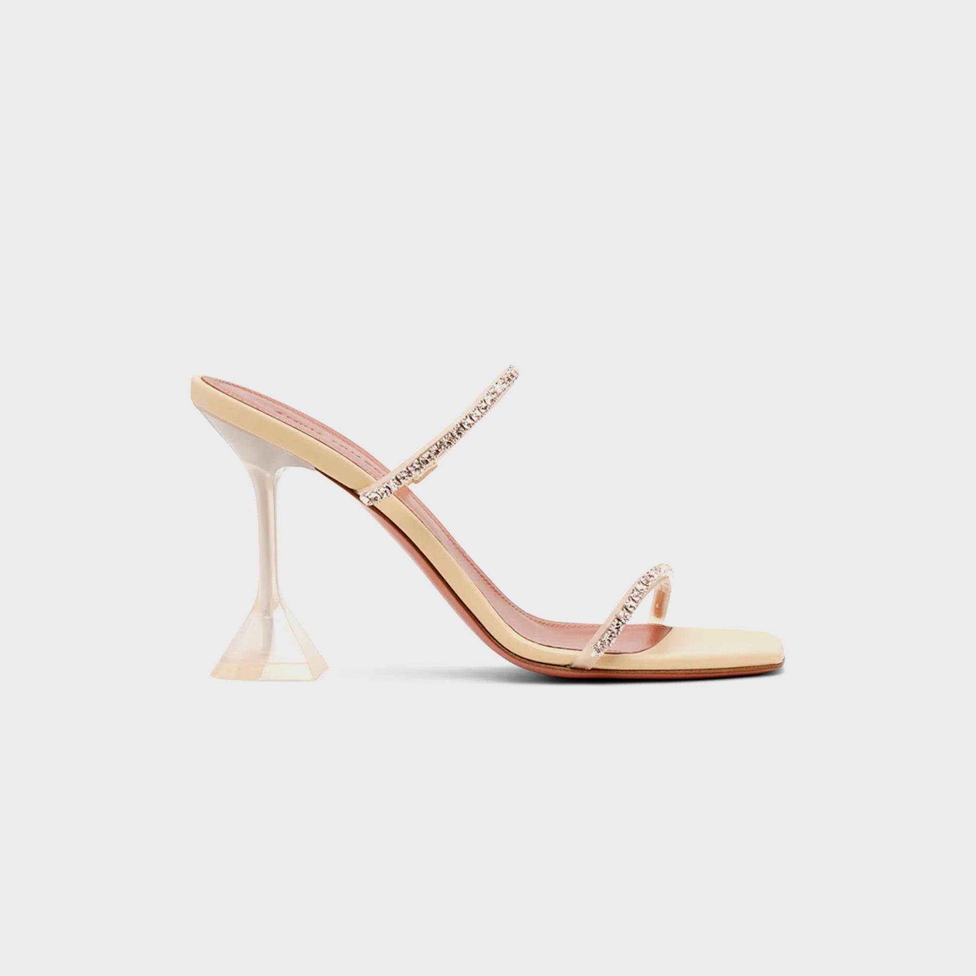 Amina Muaddi Gilda Glass Slipper - PVC Vanilla / Gold Quartz Crystal