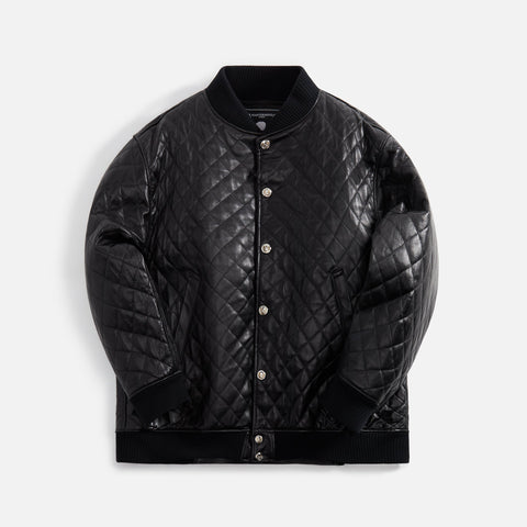 Mastermind World Leather Quilted Varsity Jacket - Black
