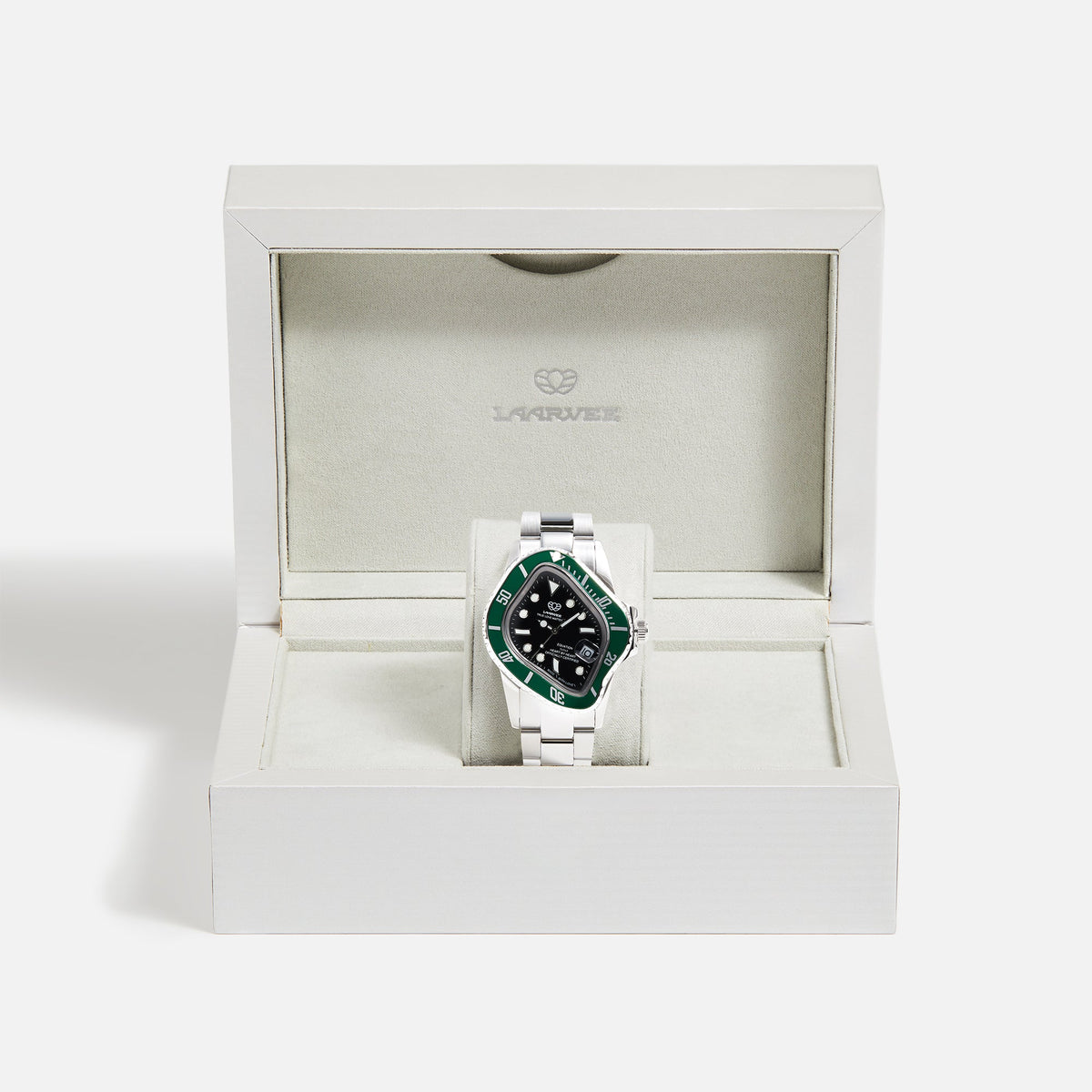LAARVEE Silver Precision Steel - Green Bezel / Black Dial