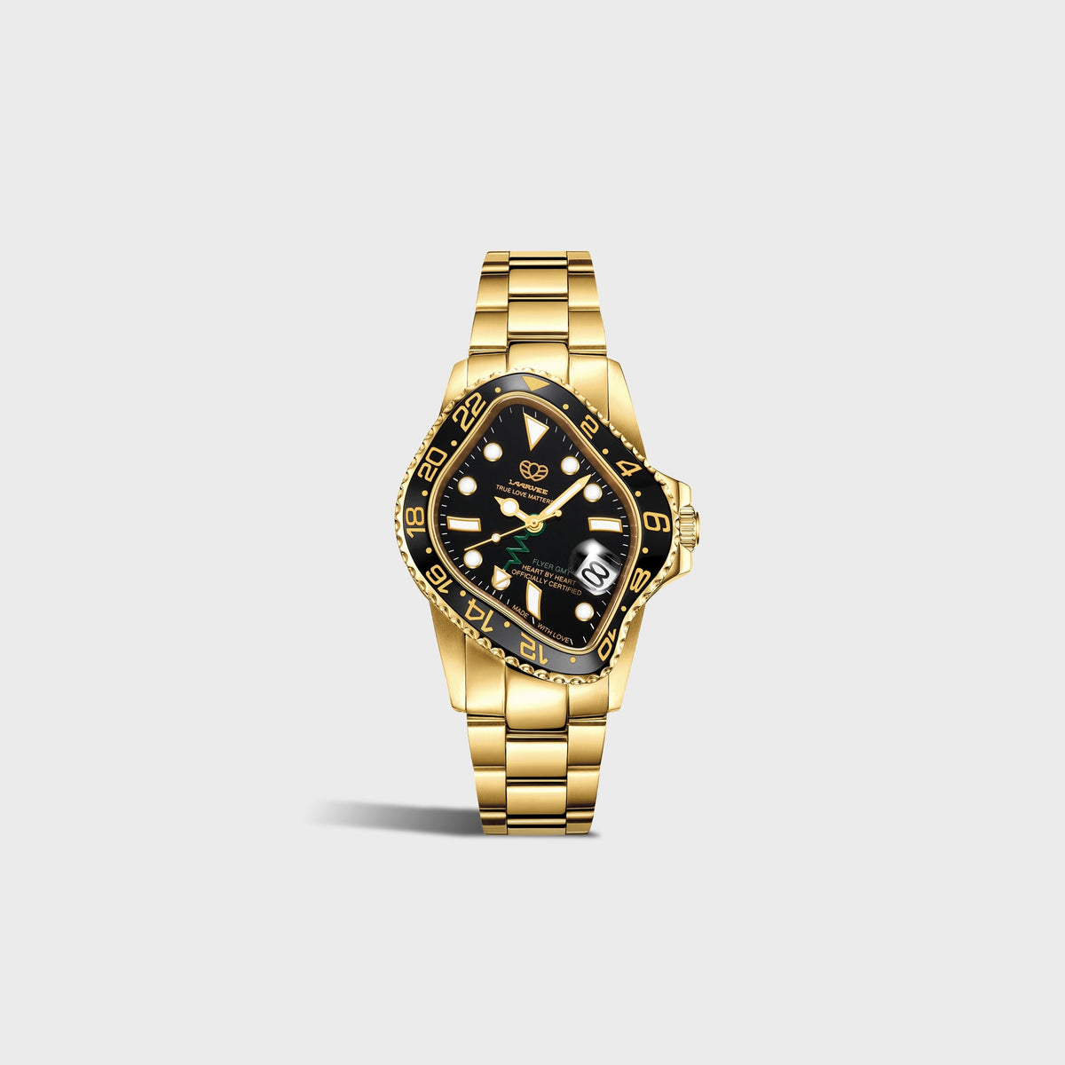 LAARVEE Golden Precision Steel - Black Ceramic Bezel / Black Dial