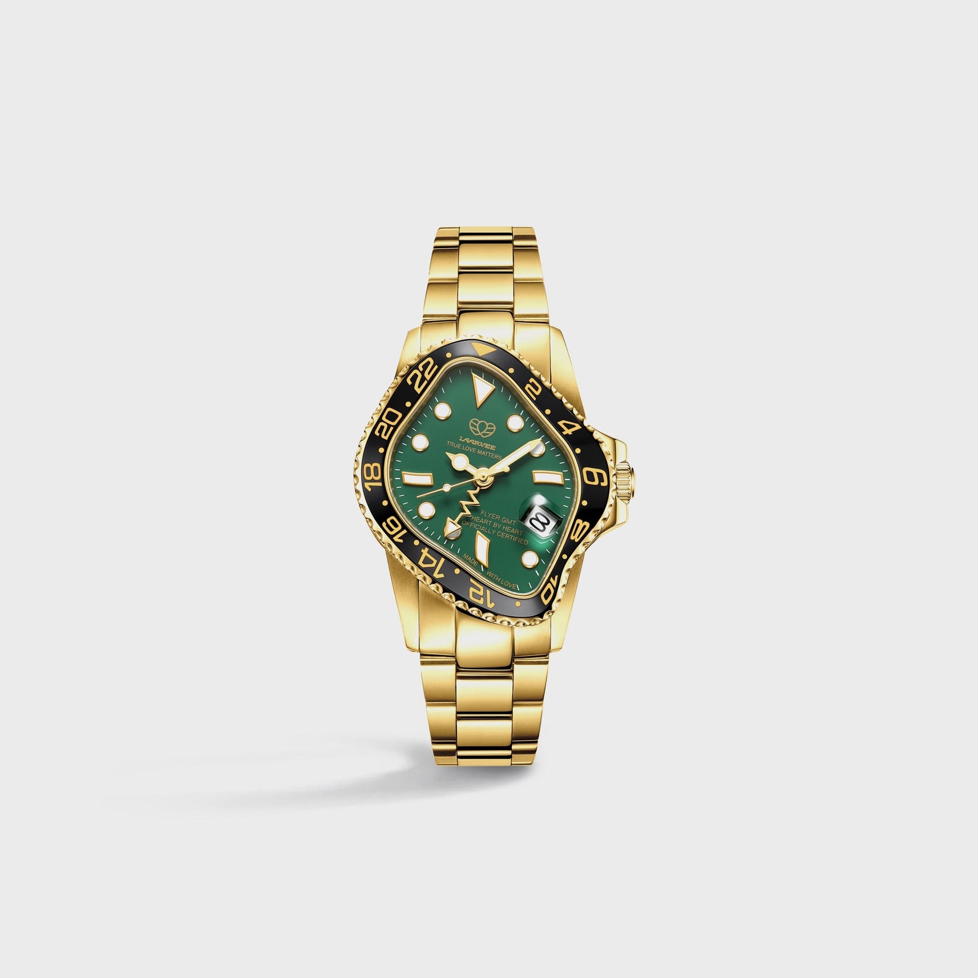 LAARVEE Golden Precision Steel - Black Ceramic Bezel / Green Dial