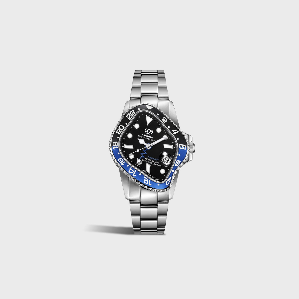 LAARVEE Silver Precision Steel - Black / Blue Aluminum Bezel / Black Dial