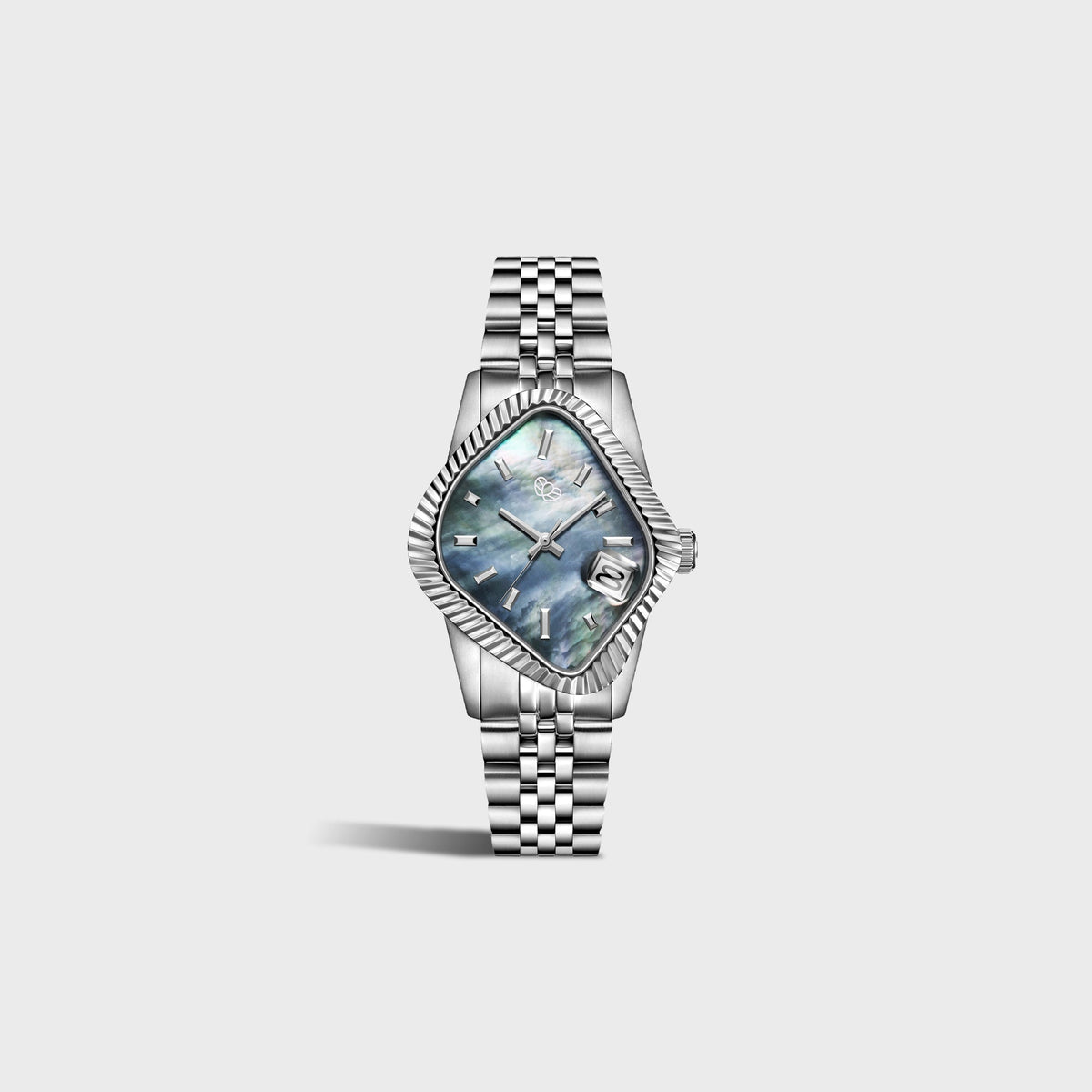 LAARVEE Silver Precision Steel - Fluted Bezel / Black Mother Of Pearl Dial