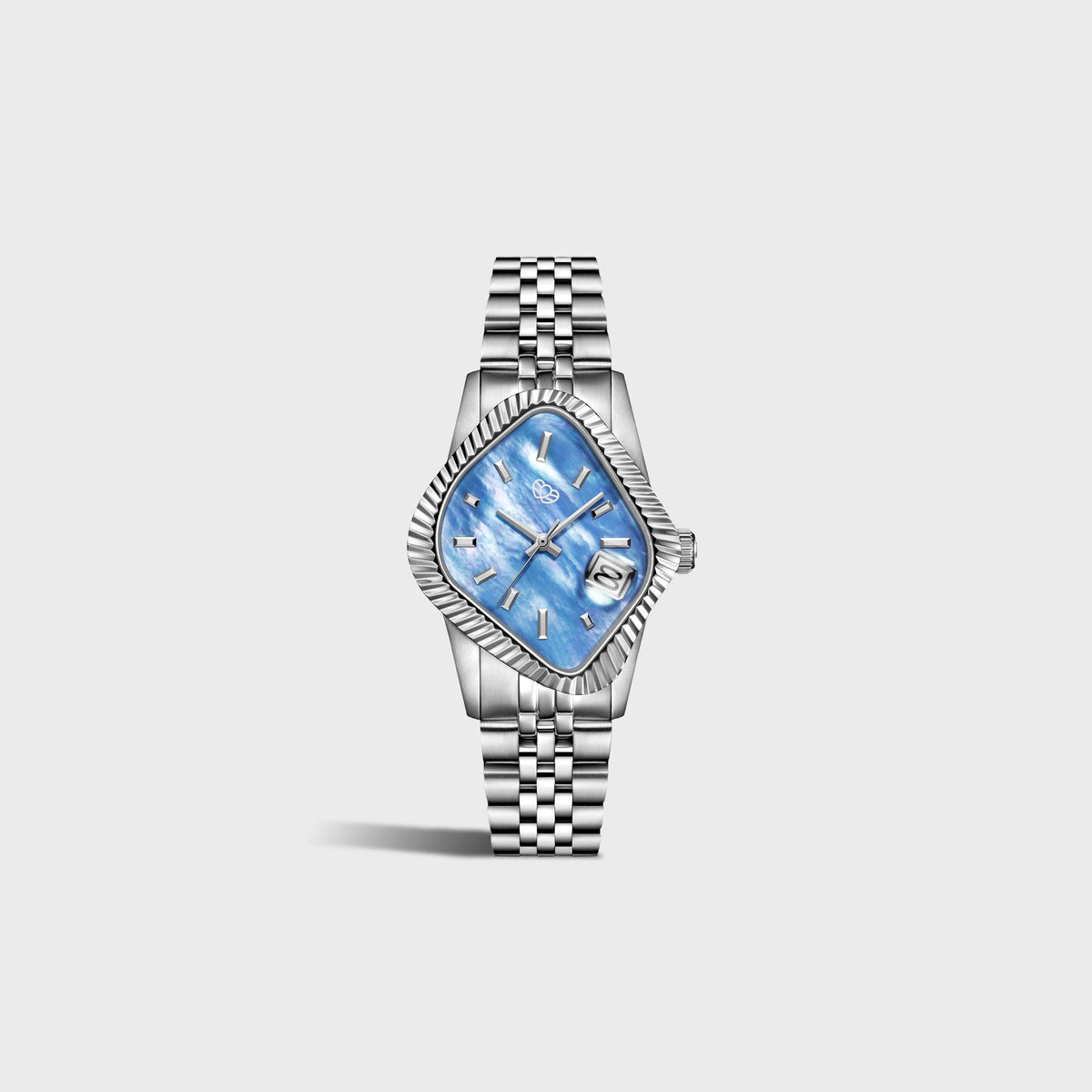 LAARVEE Silver Precision Steel - Fluted Bezel / Blue Mother Of Pearl Dial