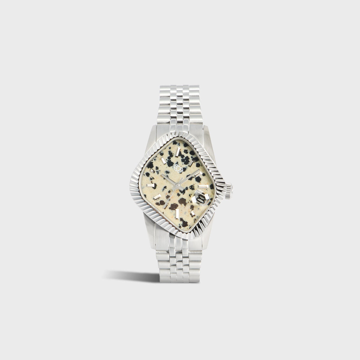 LAARVEE Silver Precision Steel Watch - Fluted Bezel / Dalmatian Stone Dial