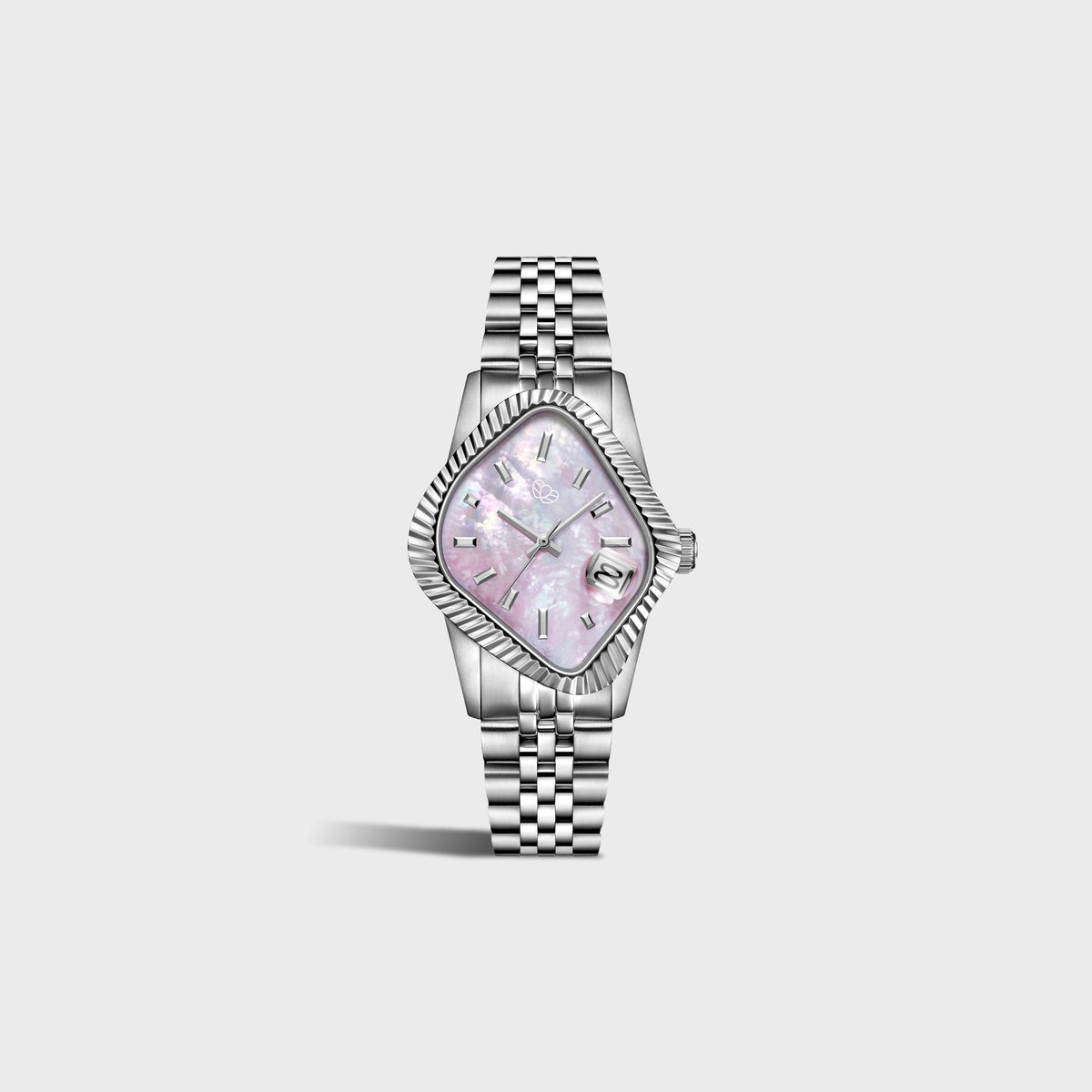 LAARVEE Silver Precision Steel - Fluted Bezel / Pink Mother Of Pearl Dial