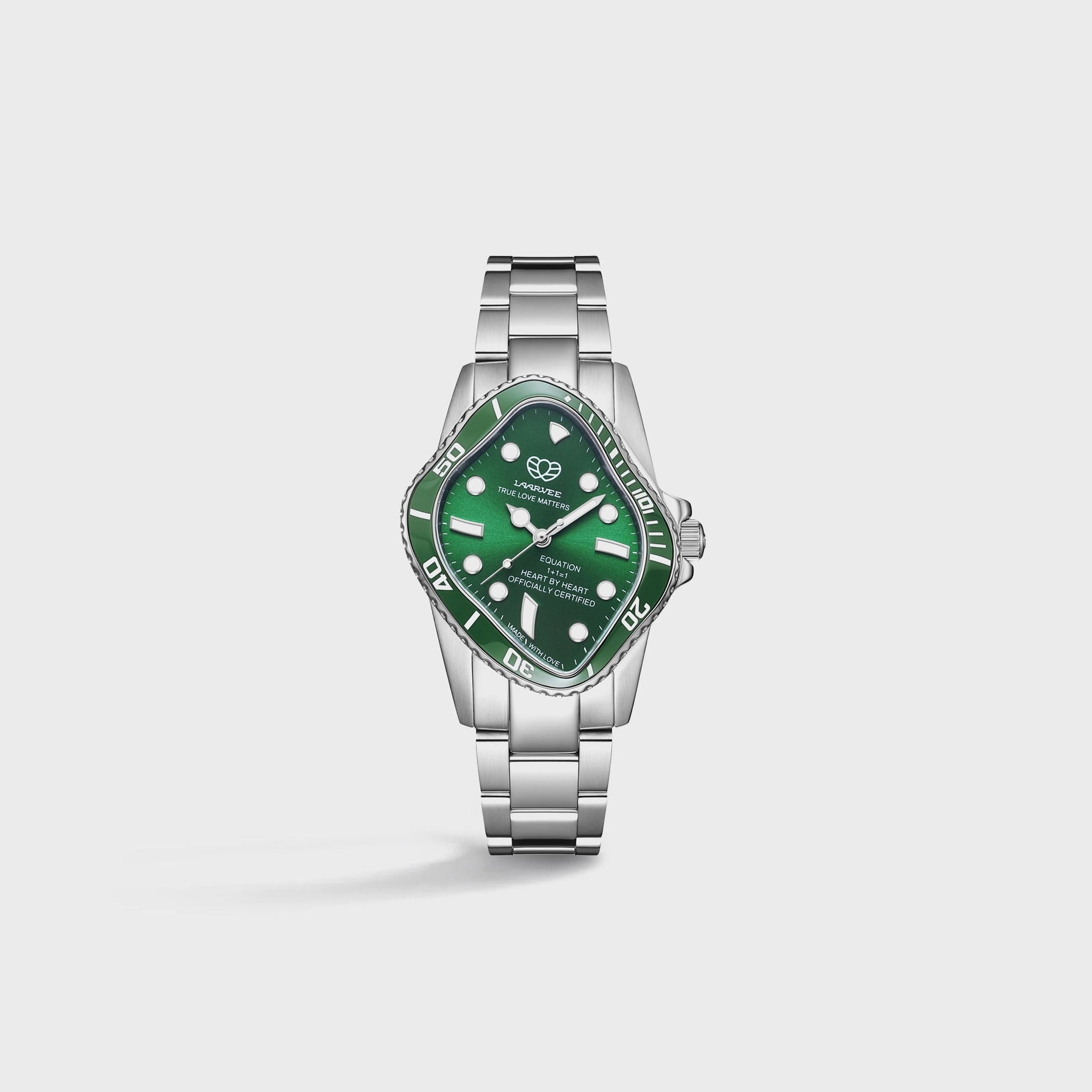 LAARVEE Silver Precision Steel - Green Ceramic Bezel / Green Dial