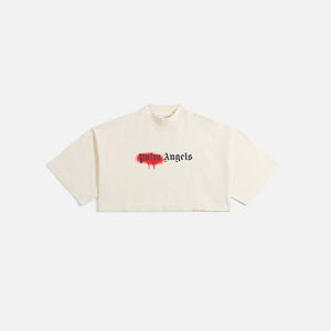 Palm Angels Sprayed Logo Cropped Tee - Off White