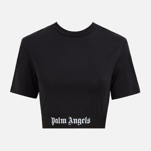 Palm Angels Logo Tape Cropped Tee - Black / White