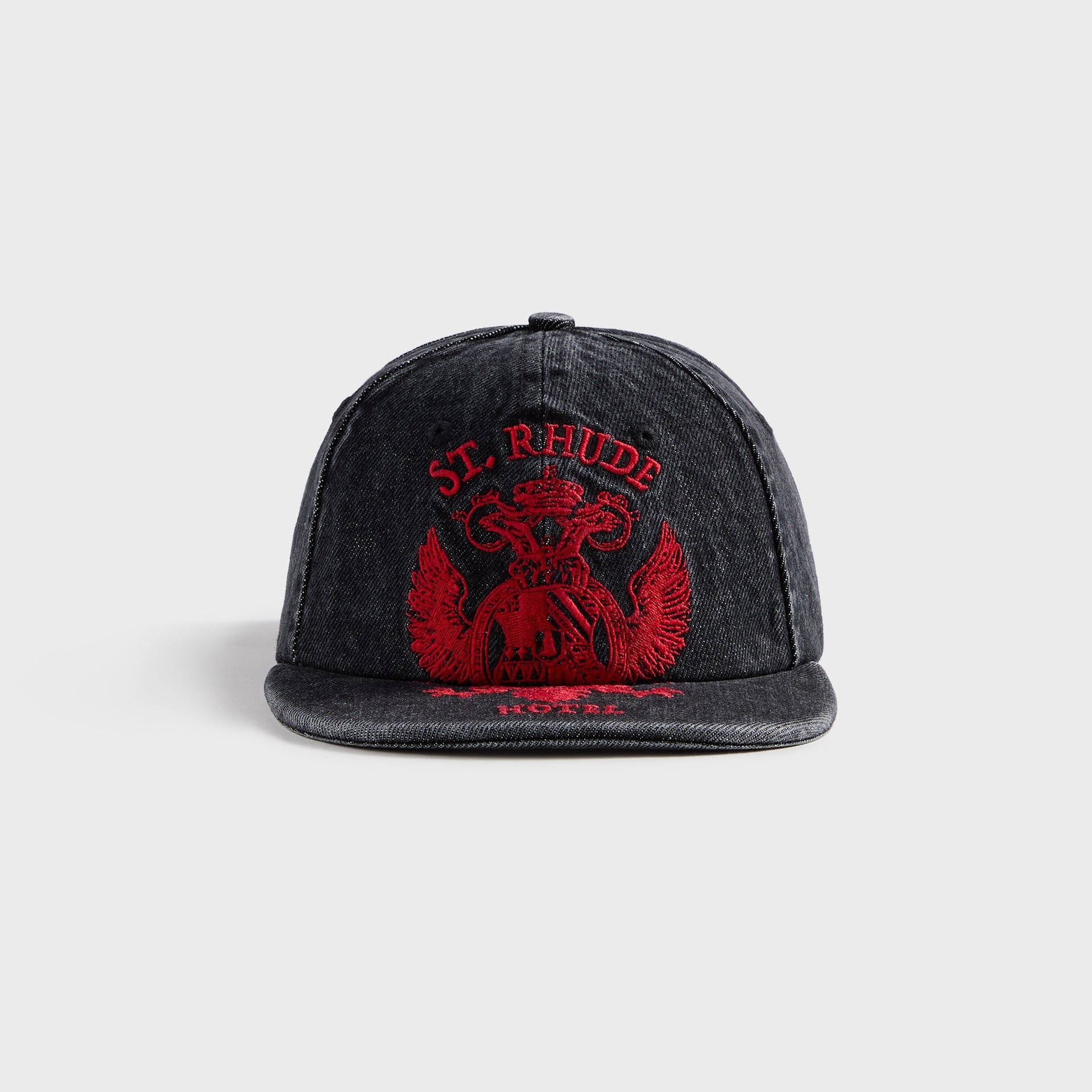 Rhude St. Rhude Seal Denim Curved Brim Cap - Agoura Black / Red