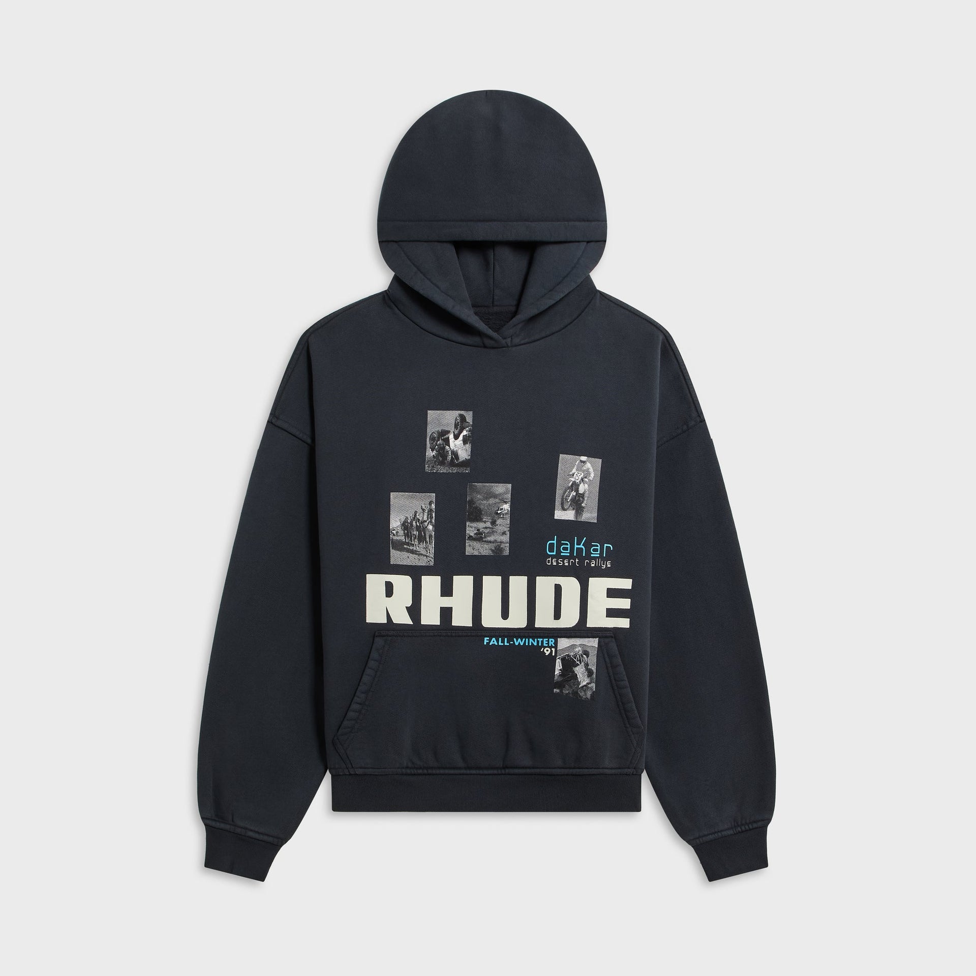 Rhude Winter 91 Rallye Hoodie - Vintage Black / White / Blue