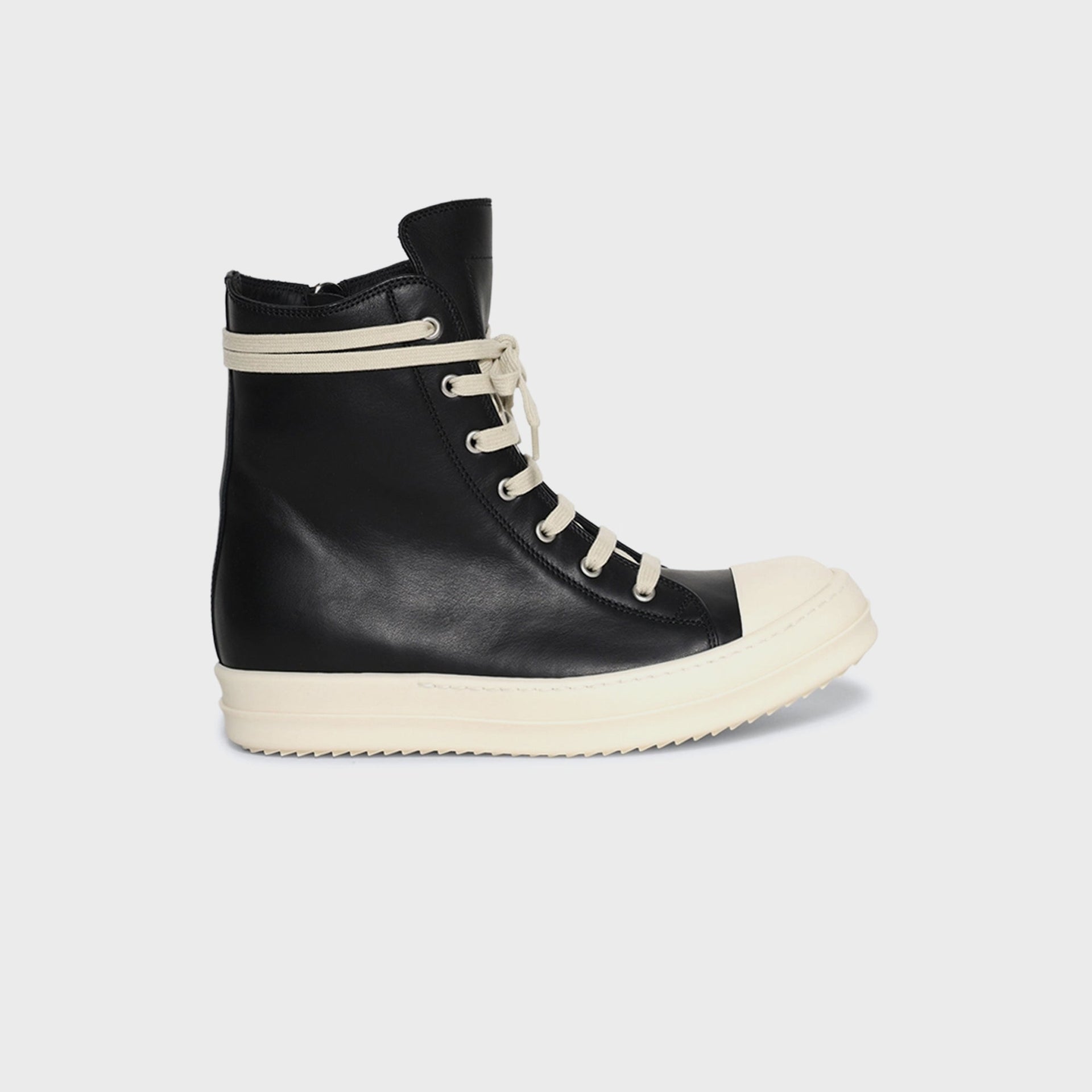 Rick Owens WMNS Hollywood Calf Leather Sneakers - Pelle Black / Milk / Milk