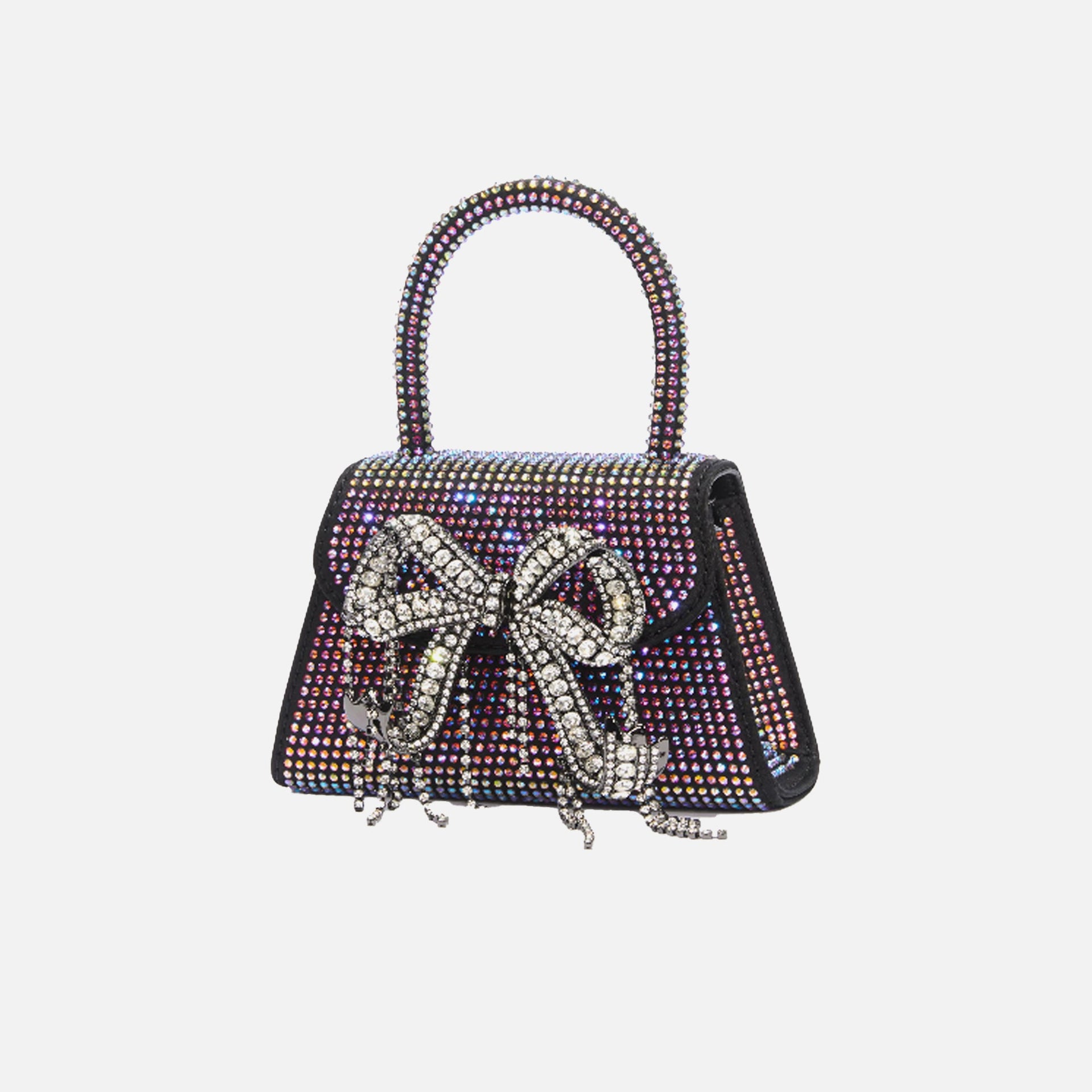 Self-Portrait Satin Rhinestone Micro Bow Bag - Black Multi