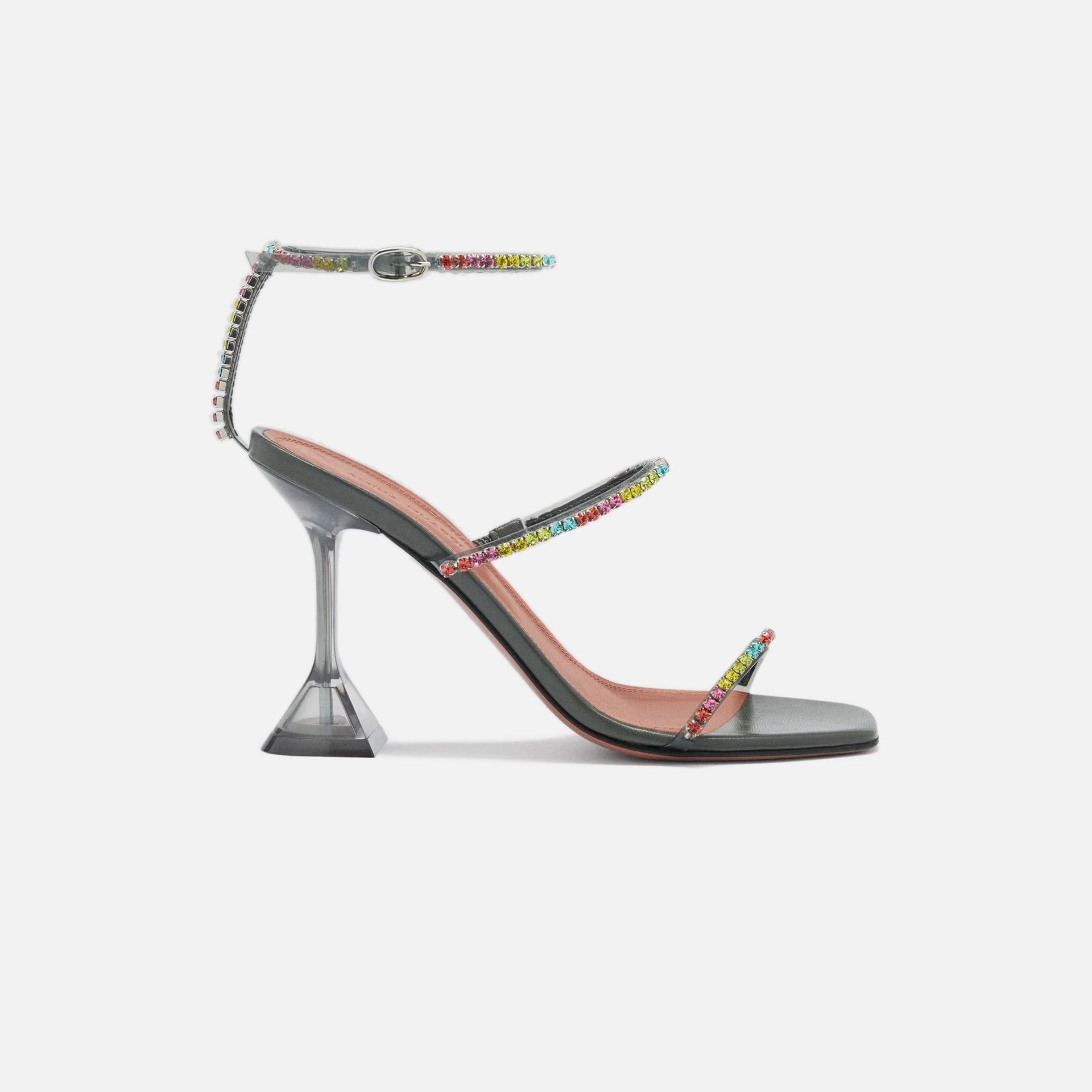Amina Muaddi Gilda Glass Slipper - PVC Grey / Cocktail Rainbow Crystal