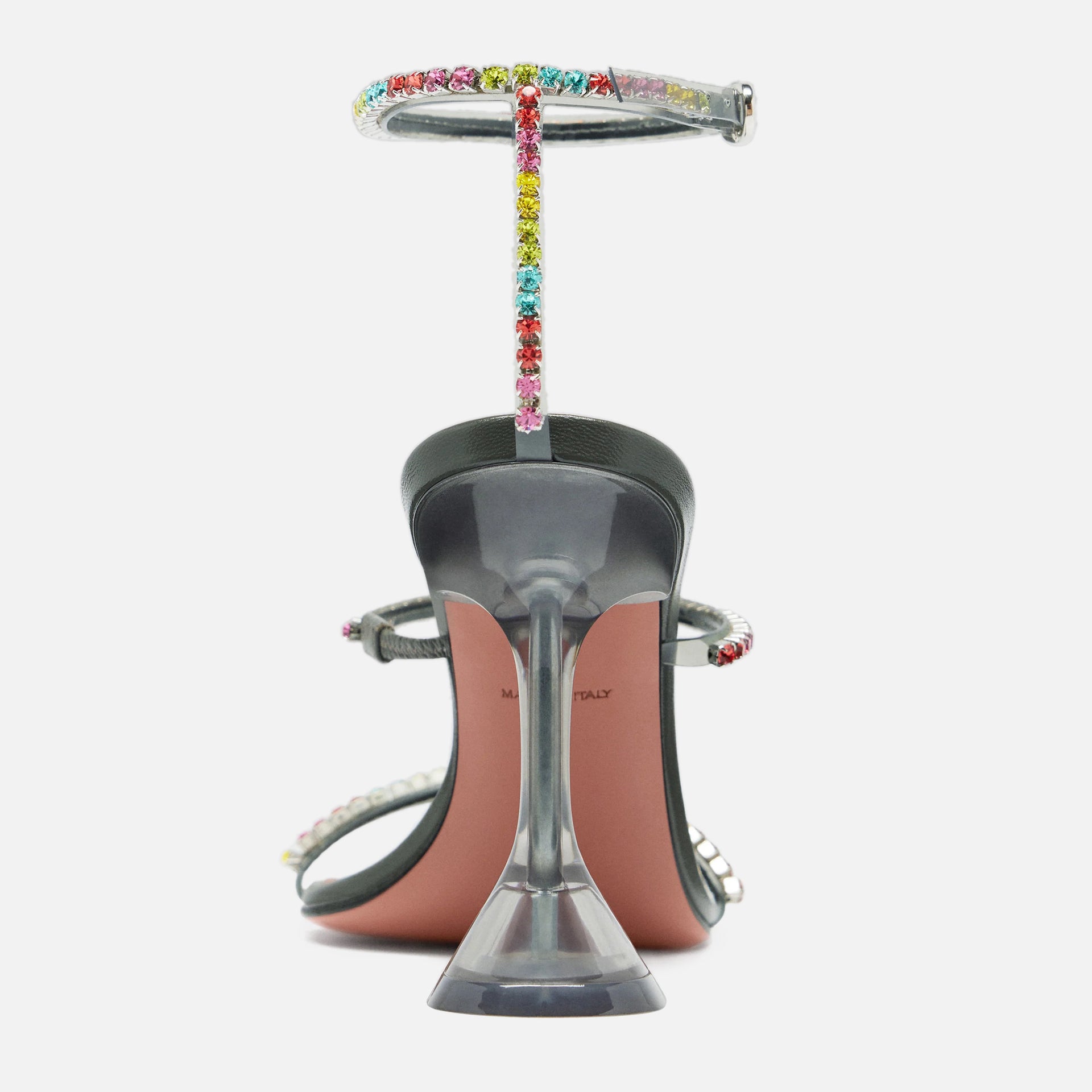 Amina Muaddi Gilda Glass Slipper - PVC Grey / Cocktail Rainbow Crystal