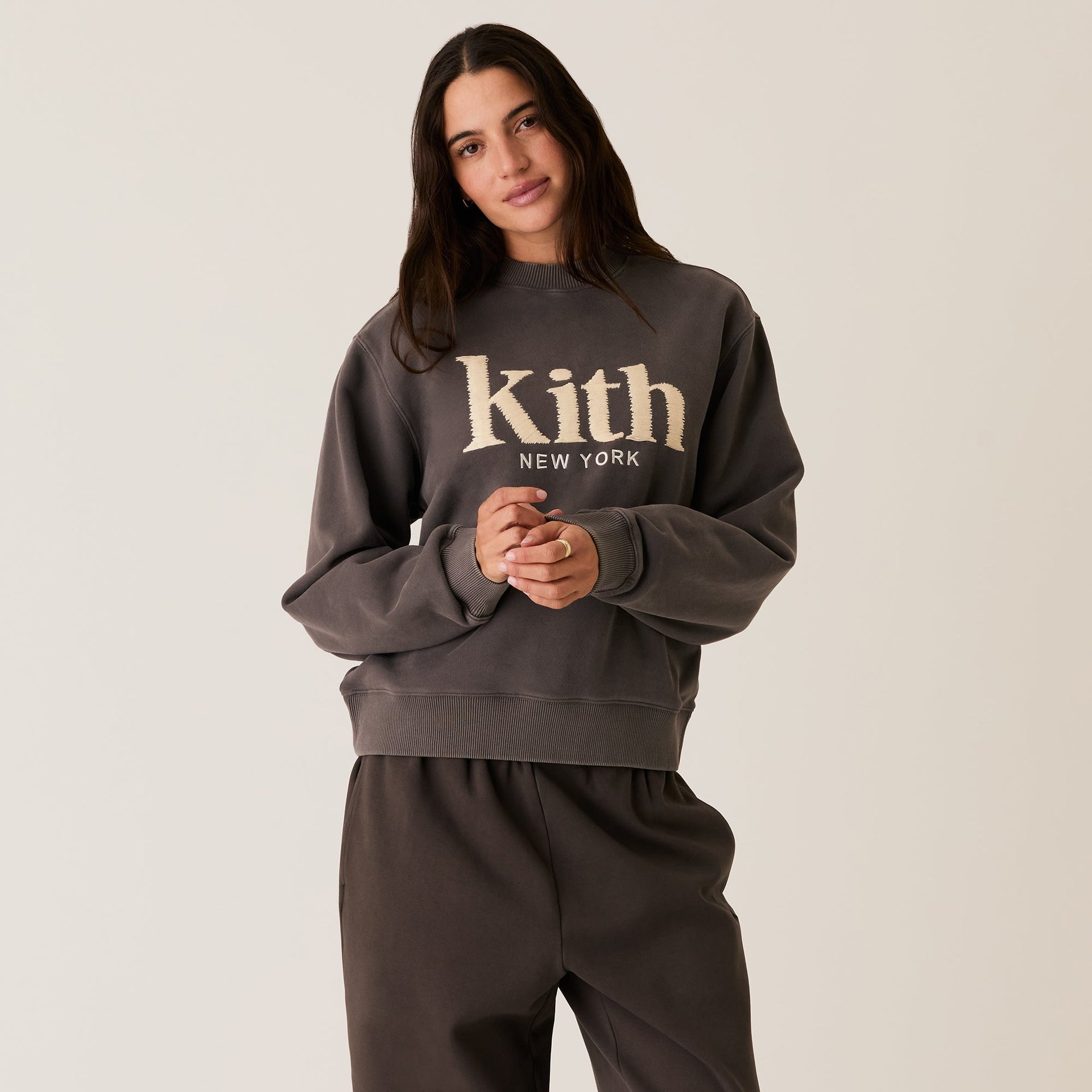 Kith Women Ashwin Sueded New York Crewneck - Hematite