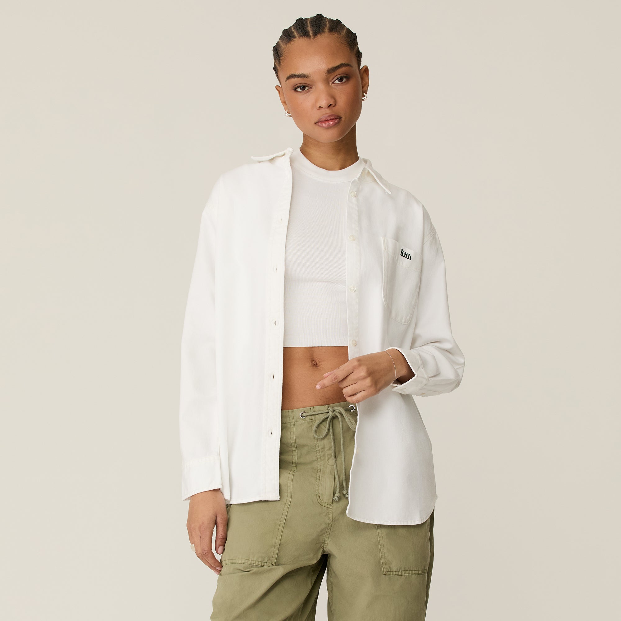 ★関税送料込★【KITH】Kith Women Ora II デニムシャツ Kith Women Ora II Denim Shirt - Harper Mid Wash