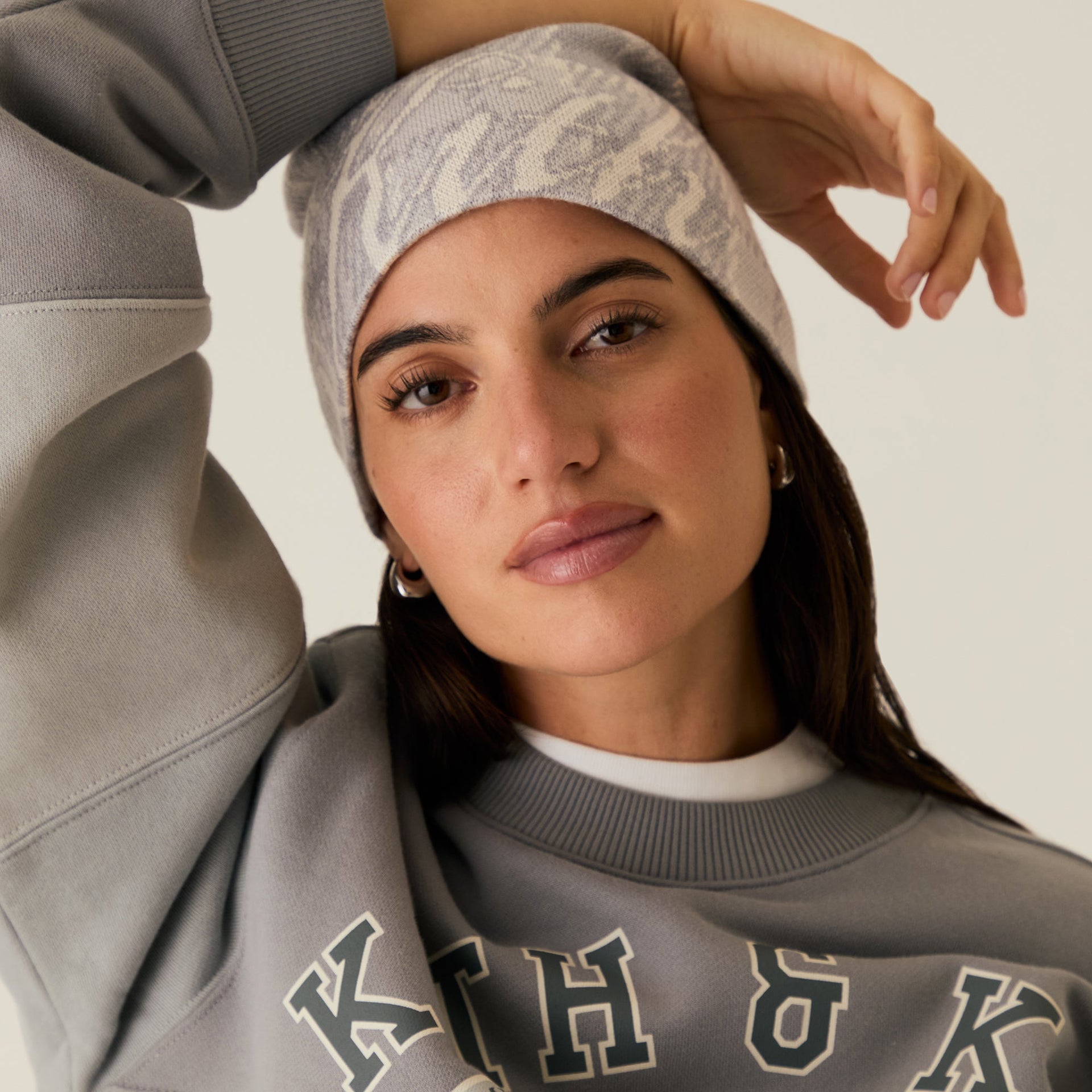 Kith Women Oversize Gingham Cuffless Jacquard Beanie - Rocket