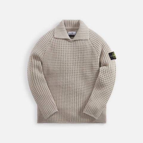 Stone Island President's Knit Pure Wool Knit Polo - Plaster