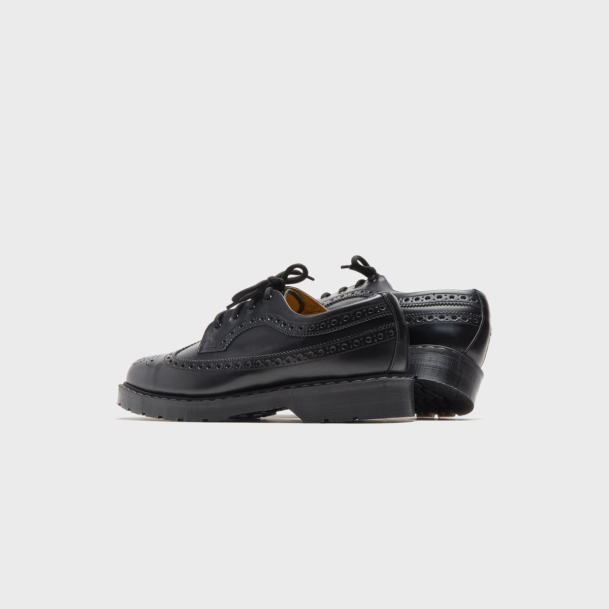 Solovair Hi-Shine 4 Eye American Derby Brogue Shoe - Black