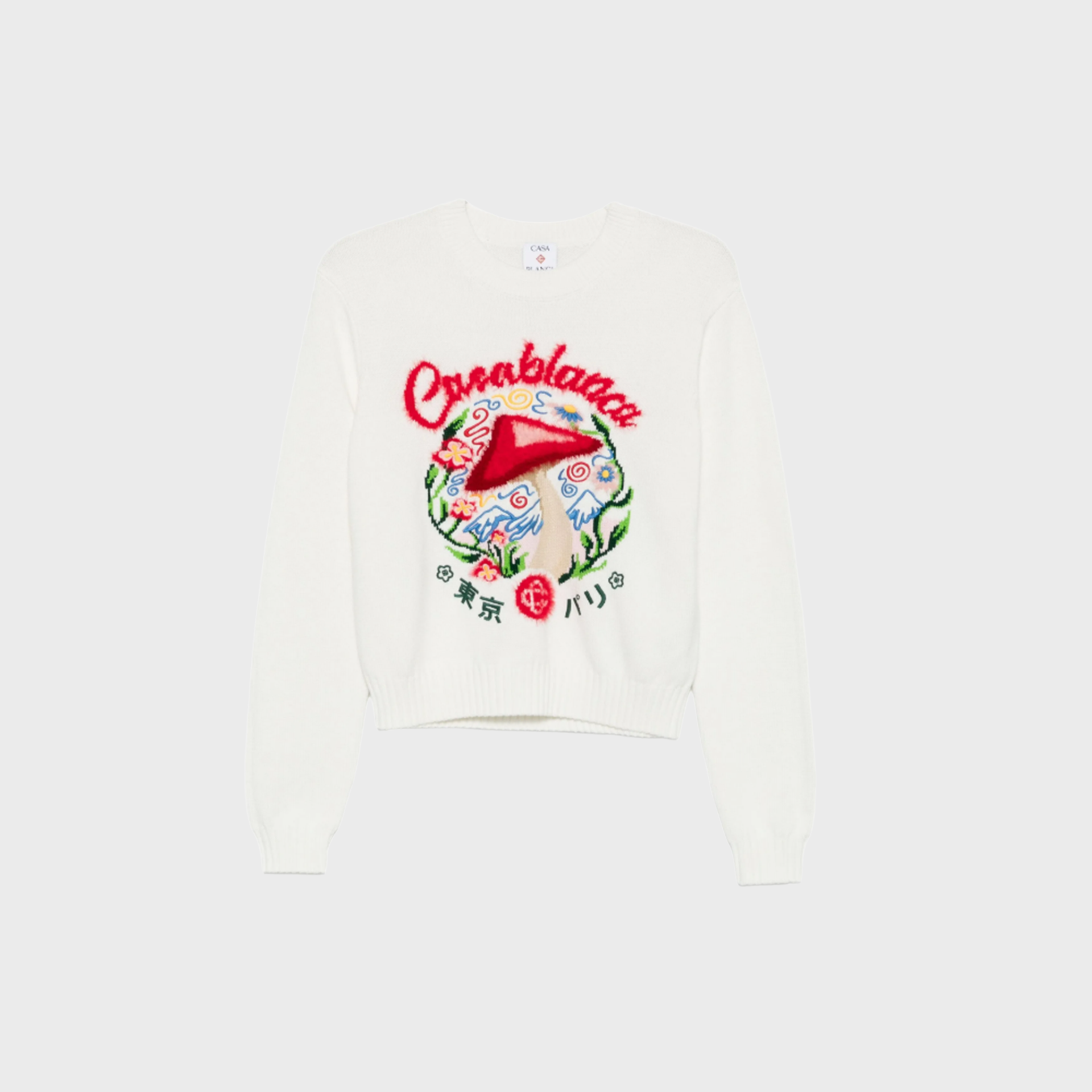 Casablanca Mushroom Emblem Knit Crewneck Sweater - White