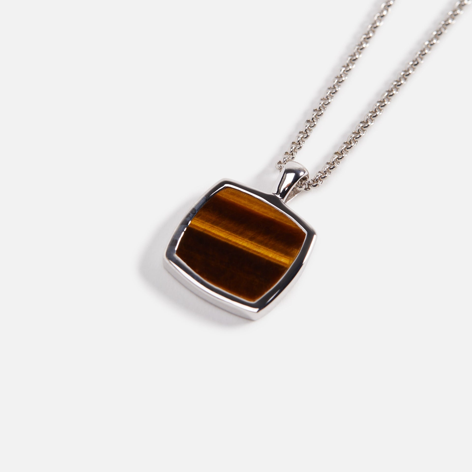 Tom Wood Cushion Pendant Tiger Eye 21.5In - Silver