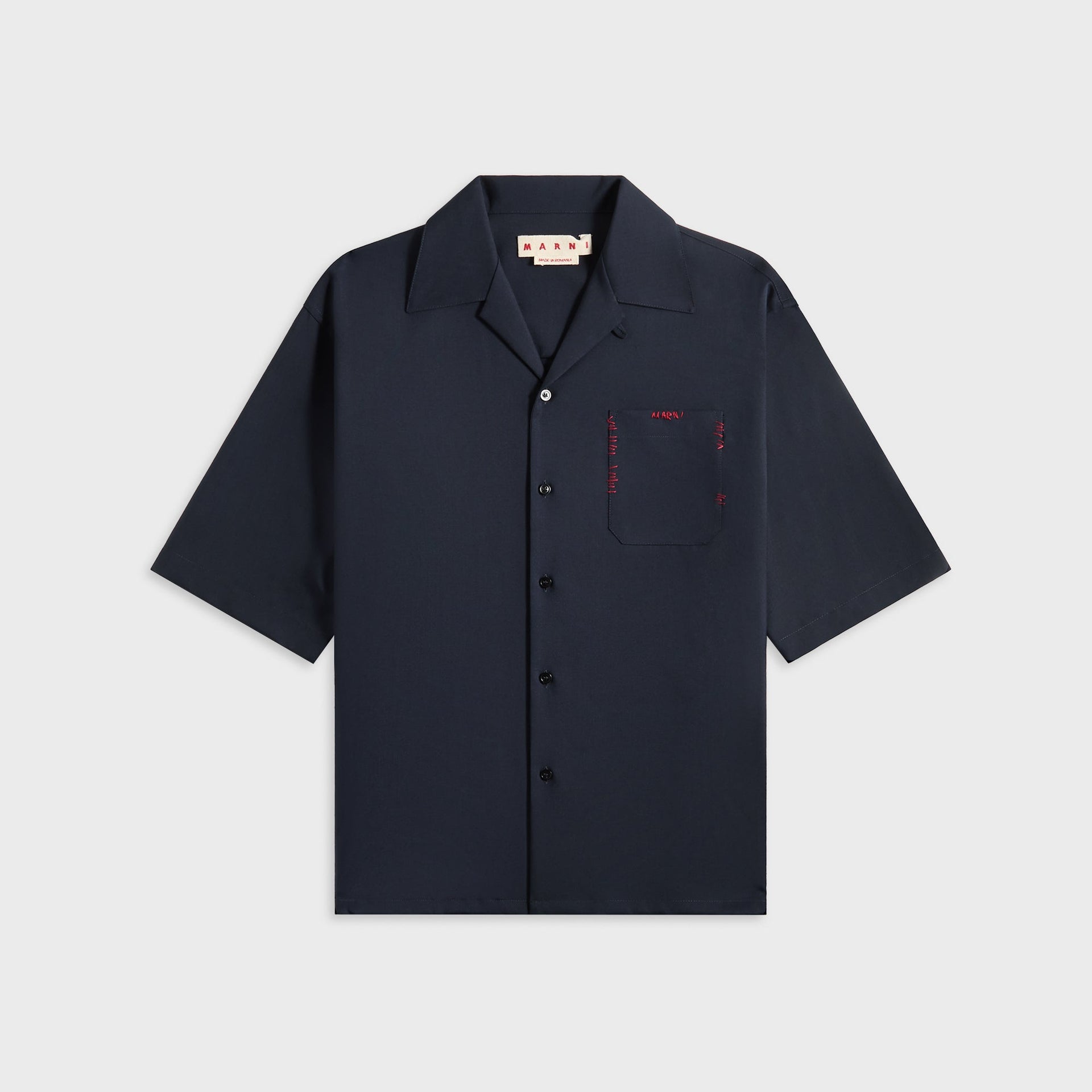 Marni Blue Tropical Wool Bowling Shirt in Blue / Black