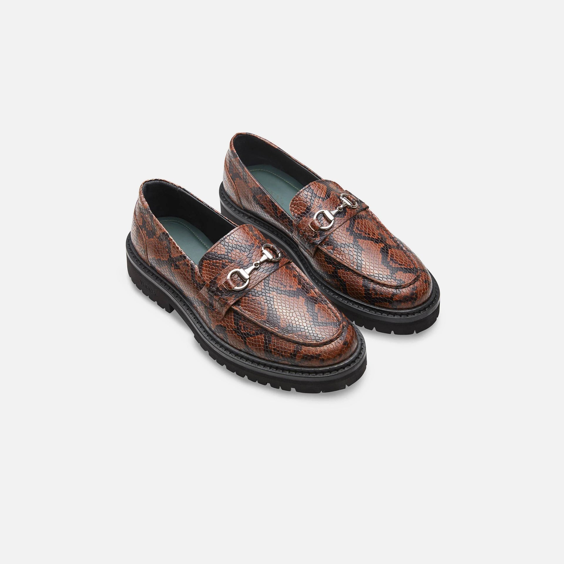 VINNY's Le Club Lug Sole Snaffle Loafer - Brown Python