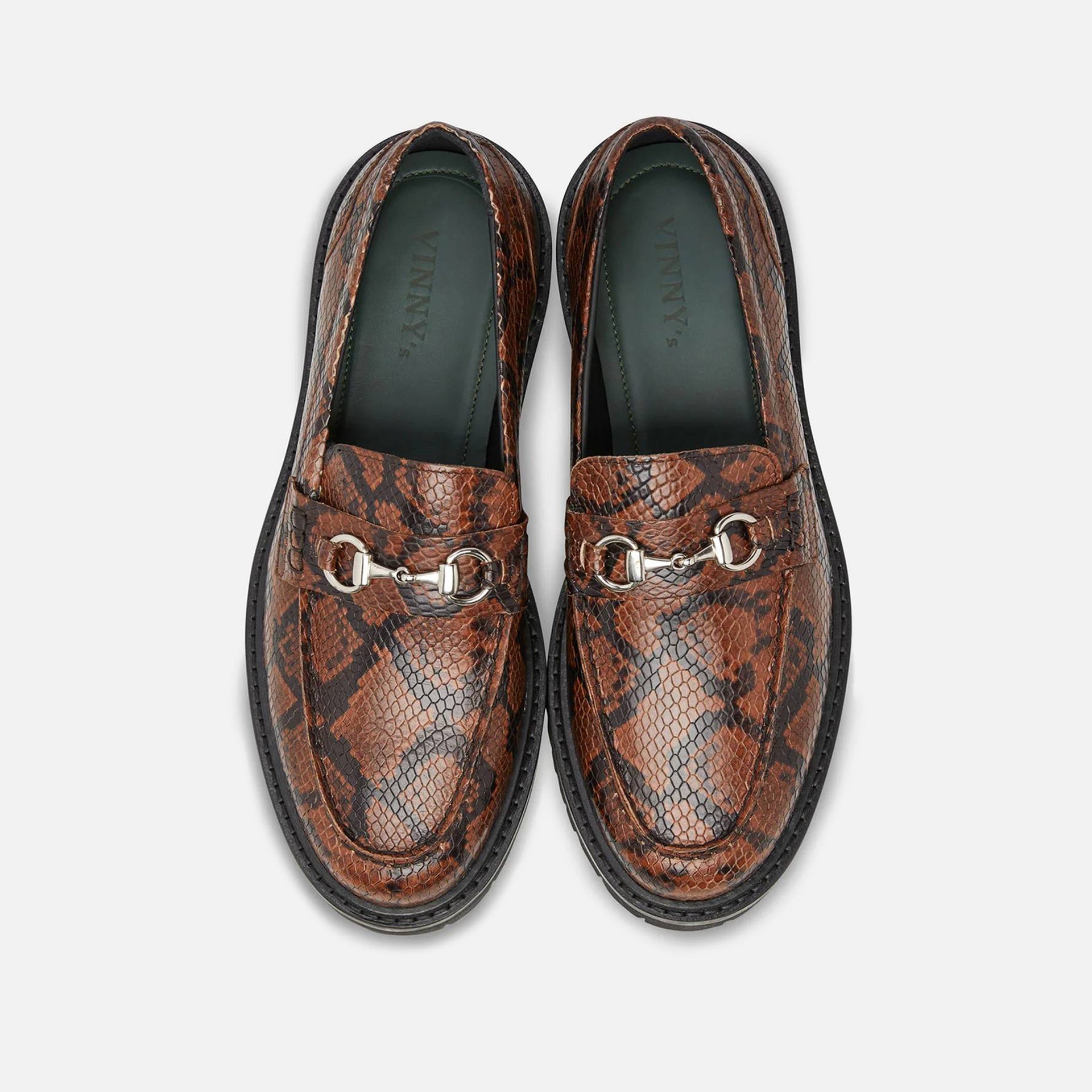 VINNY's Le Club Lug Sole Snaffle Loafer - Brown Python