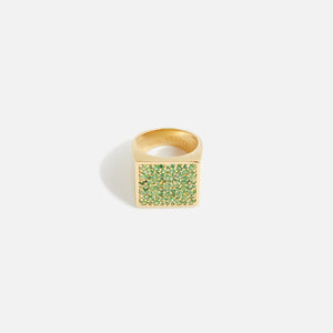 VEERT The Multi Green Squared Signed Ring - Yellow Gold