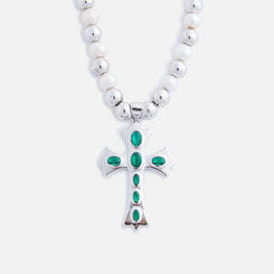 VEERT The Cross Freshwater Pearl Necklace - Green