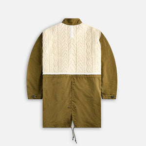 Junya Watanabe Man Cotton Weather Cloth Shetland Wool Aran Pattern Richmond Shirt - Green / White