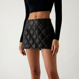 Kith Women Ashtyn Quilted Logo Leather Skirt - Black