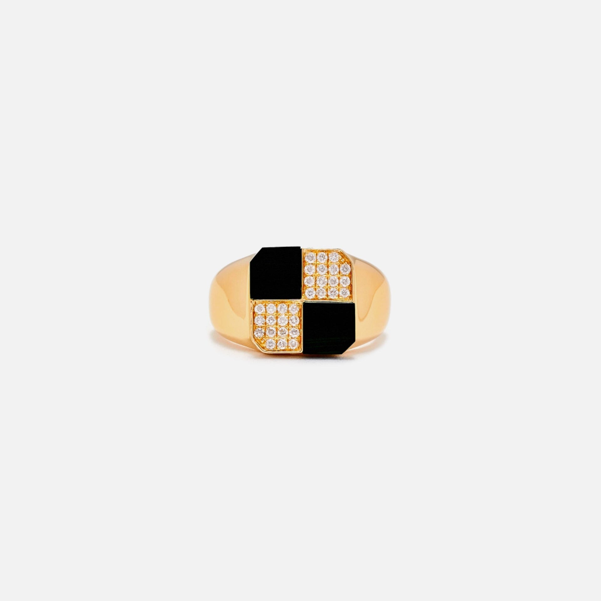 Yvonne Leon Bague Mini Damier Signet Ring - Onyx