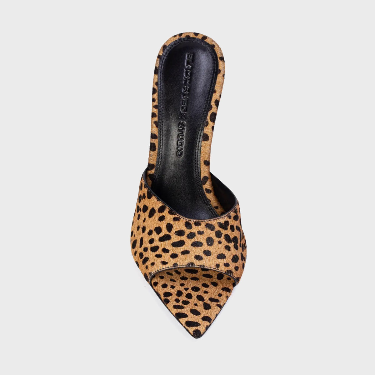 Black Suede Studio Bella 100 Mule - Camel Dotted Cheetah